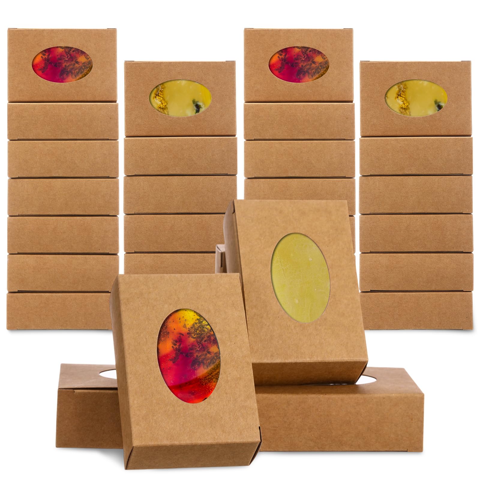 TaoBary 100 Pcs Soap Boxes for Homemade with Oval Window, Kraft