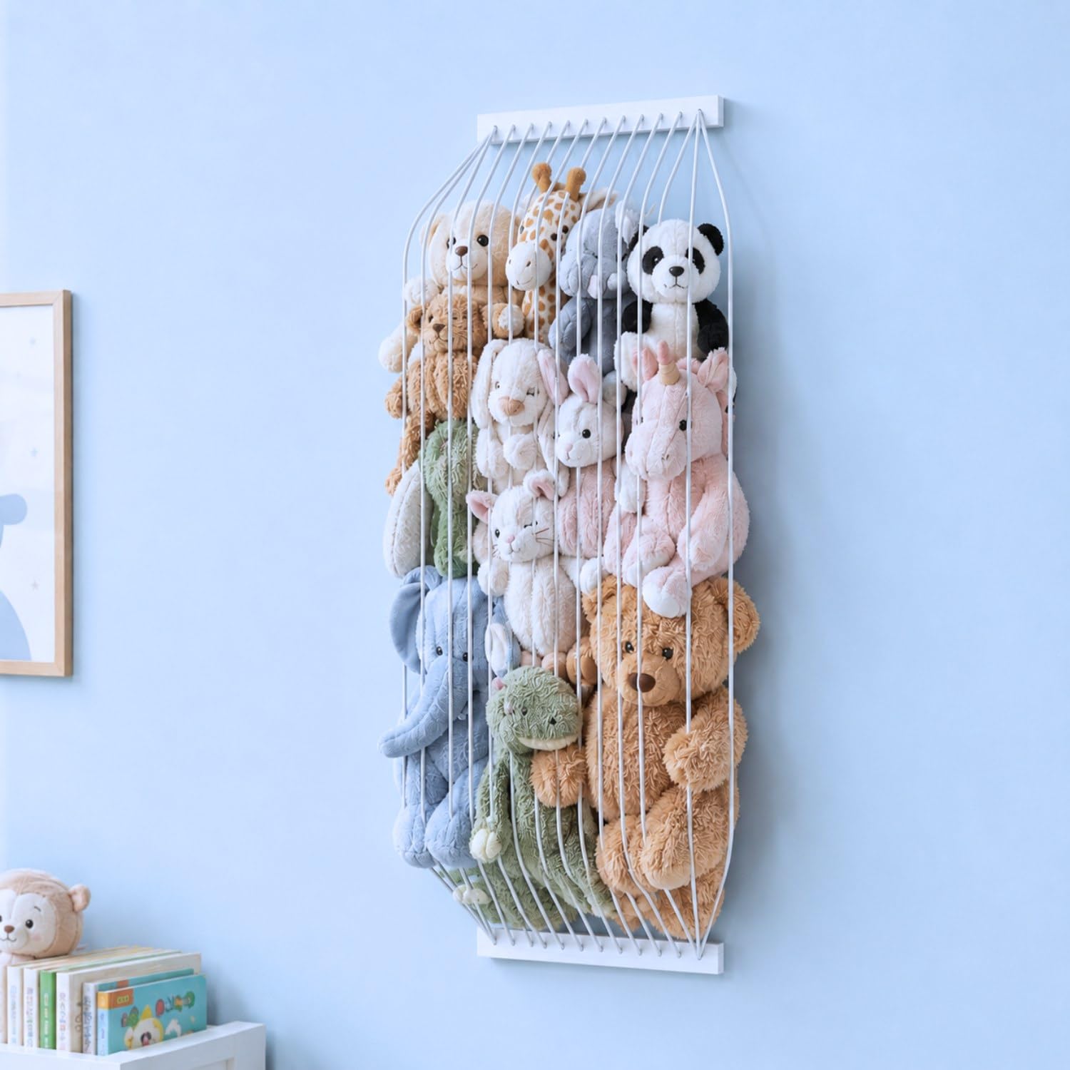 VOMELON Stuffed Animal Storage Wood Soft Toy Storage for Kids Room，Wall Mount Door Hanging Stuffed Animal Toy Organizer Shelf for Nursery Play Room White -Patent