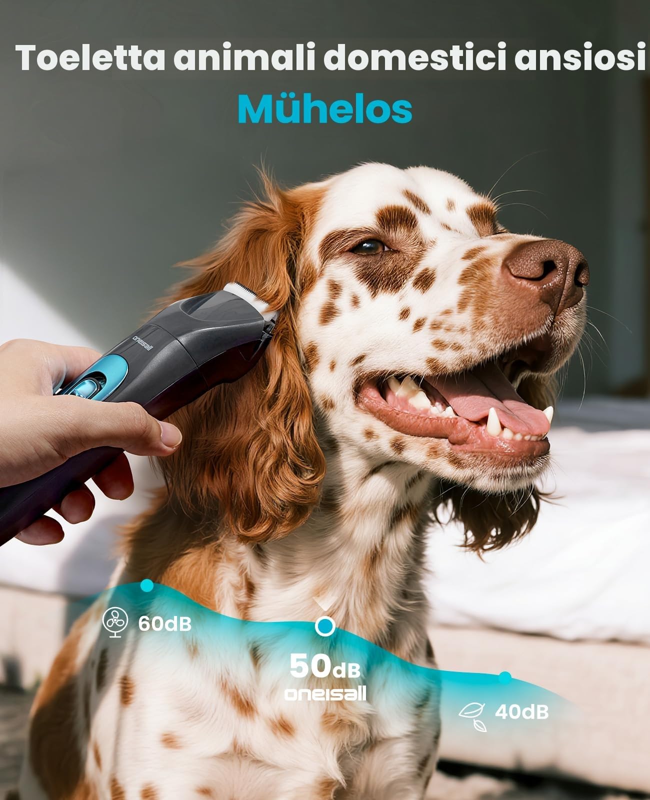 oneisall 4 in 1 Tosatrice per Cane Gatto con Luce LED, 2025 Nuova Versione Cura Peli Animali per Rasoio Cani & Zampe & Smerigliatrice Artiglio, 2000mAh Ricaricabile Rasoio per Cani (Blau, 4-in-1)