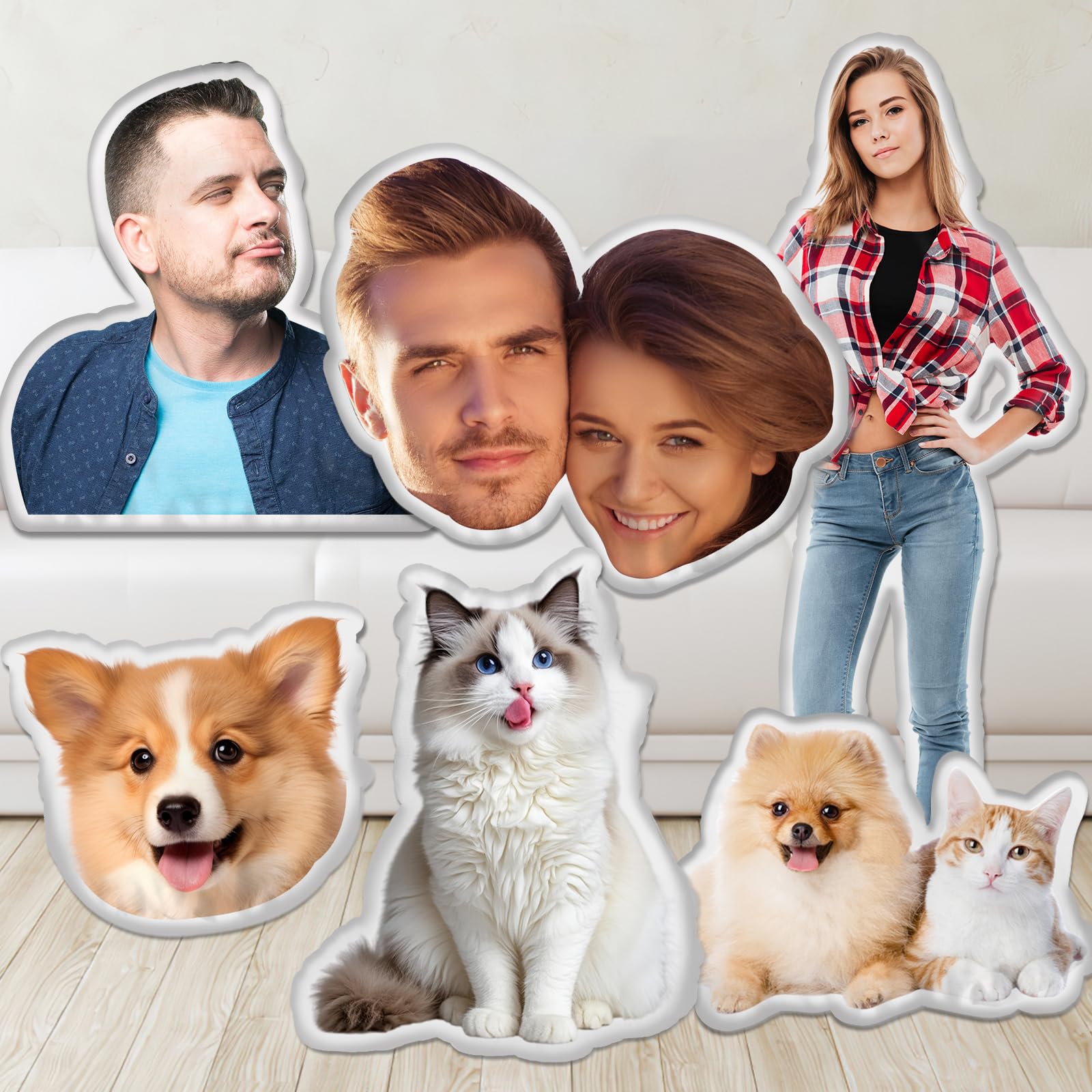 Custom Pillow Customized Face Shaped Pillow Personalized Dog Cat Pet Pillow Customizable Customize Photo Picture Stuffed Animal Pillow Memorial Gifts Double Sided Print