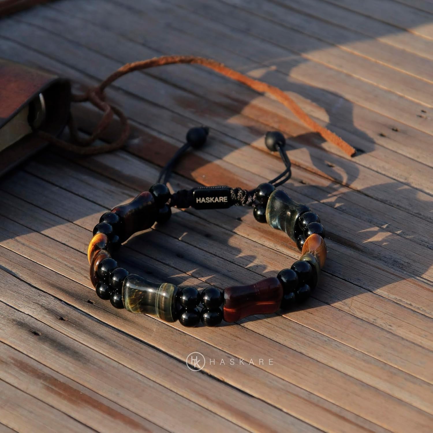 HASKARE Herren Stein Tigerauge Armbänder, Echte Stein Herren Einzigartig Kristallstein Perlen Tigerauge und Onyx Armband für Männer, Mehrfarbig Tigerauge Schutz Armband Geschenk für Ihn Vater