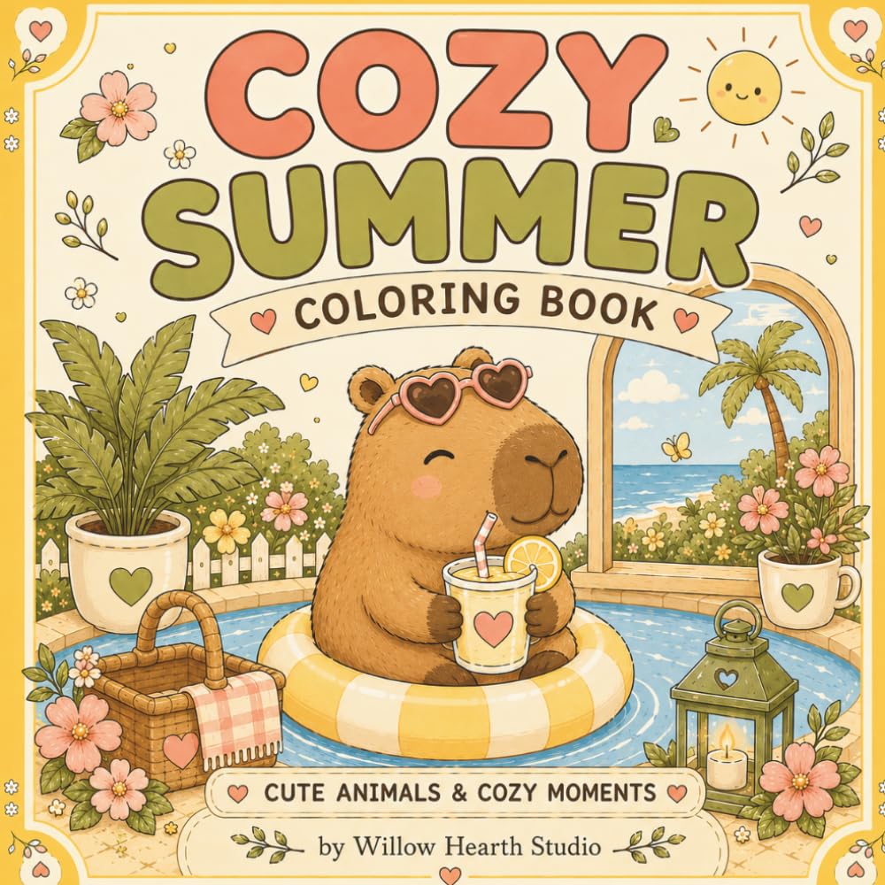 Cozy Summer Coloring Book: Cute Animals, Relaxing Scenes & Cozy Summer Vibes (Cozy Seasons Collection)