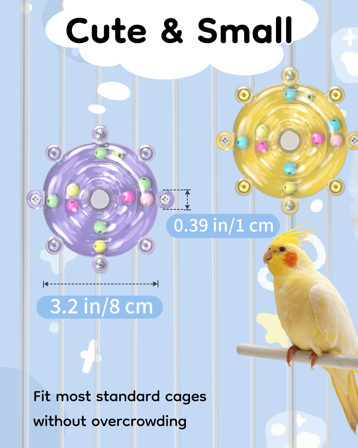 Pawfly 2 Pcs Bird Toys for Parakeets, Colorful Spinning Wheel Chew Toys, Interactive Spinner Rattle Parrot Toys, Cockatiel Toys, Parakeet Toys, Bird Cage Accessories for Entertainment Chewing Exercise - image 2