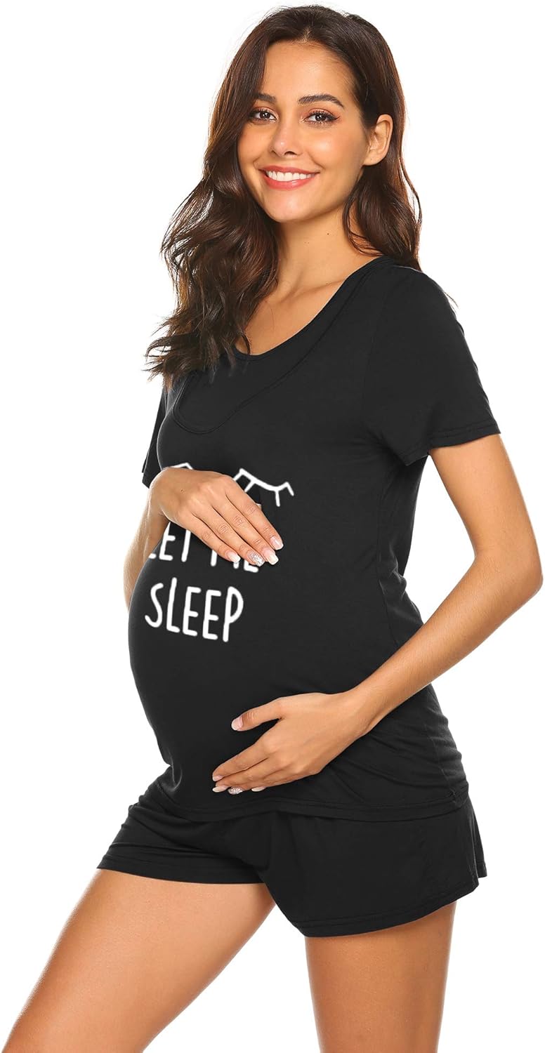 Ekouaer Maternity Pajamas Nursing Pjs for Breastfeeding Shirt and Adjustable Maternity Short Postpartum Sleepwear - Image 3