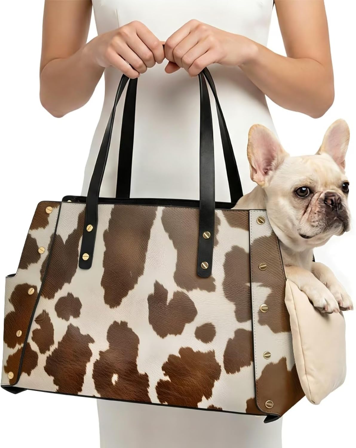 Cow Print Dog Purse Carrier Portable Lightweight Small Dog Carrier, Soft Sided Dog Shoulder Bag for Small Dogs City Walks