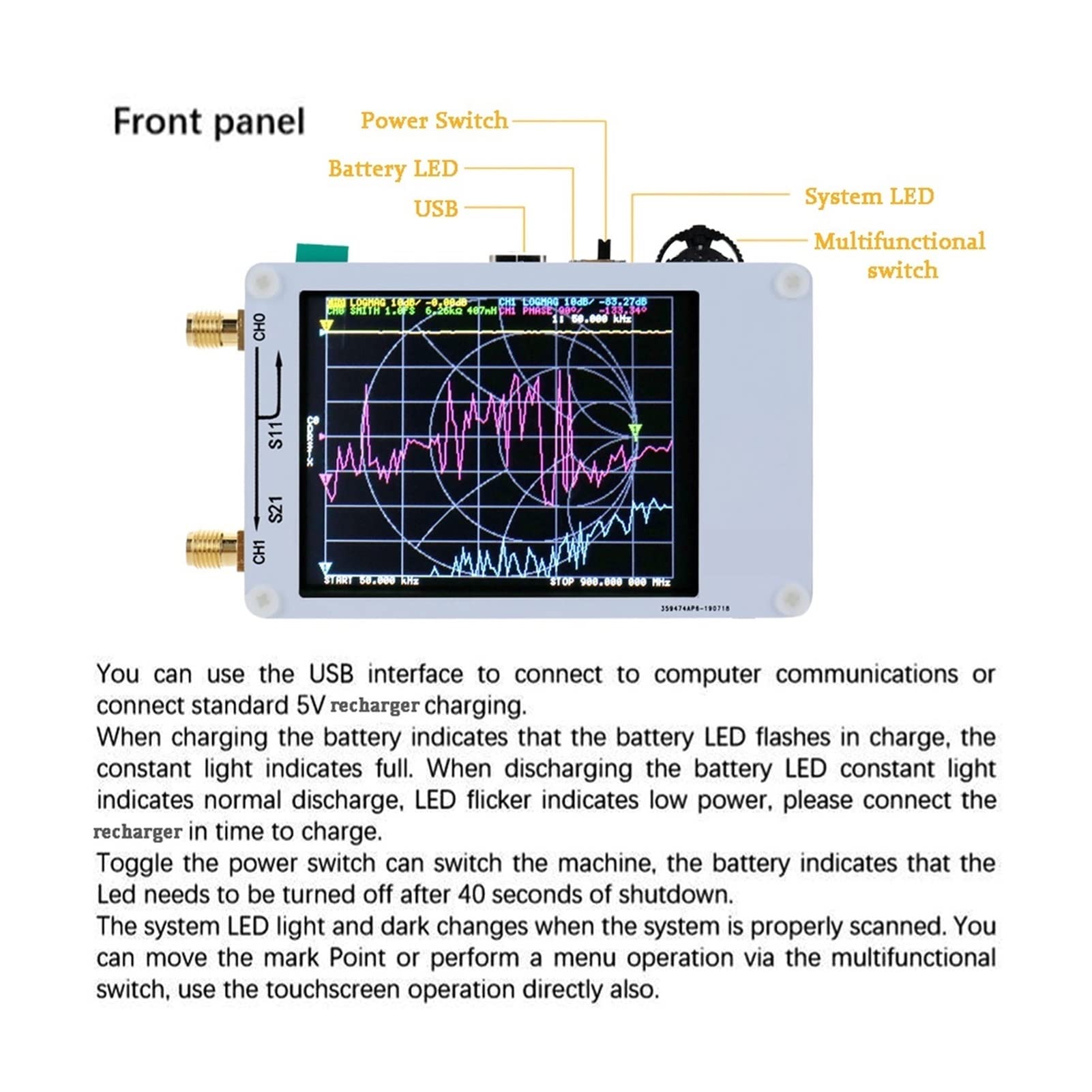 Vektor-Netzwerkanalysator 50 kHz-900MHz Digitalanzeige Touching Screen Shortwave MF HF VHF UHF Antennenanalysator stehende Wellen