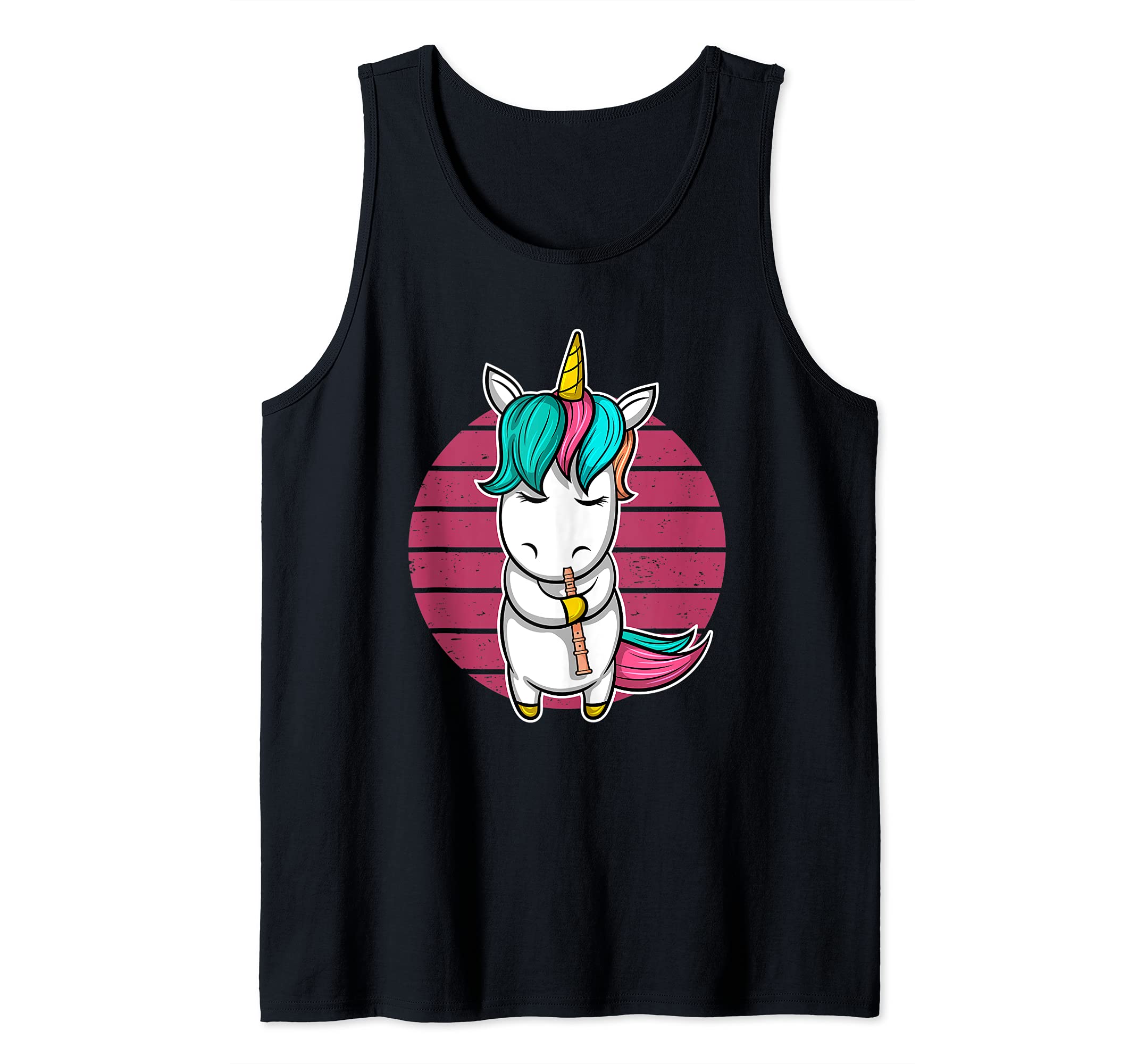 Girl Flute Player Flutist I Cute Unicorn With Flute Tank Top, Black