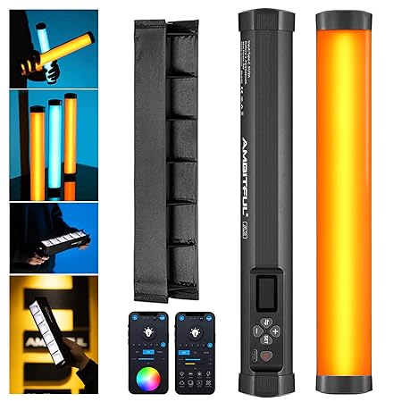AMBITFUL A2 Full-Color RGB Tube Light, CRI 95 TLCI 97 Accurate Color,2500k-8500K Adjustable,RGB CCT HSI Mode, 29 Fx Light Effect,APP Control Support, Brightness Adjustable(A2+SA-25 Grid Softbox)