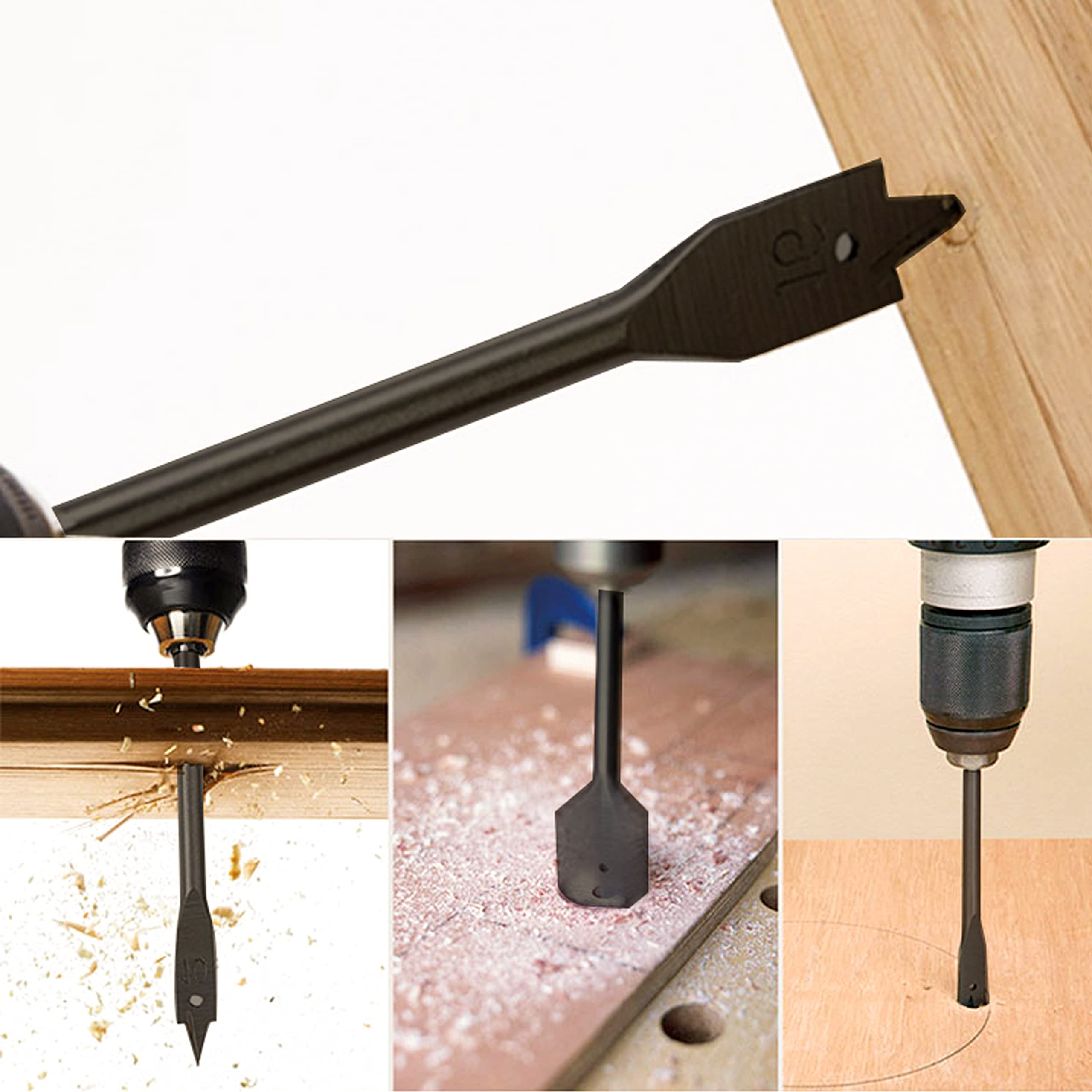 Set di punte per trapano Pro Spade, rivestimento nero, acciaio al carbonio di alta qualità, punte piatte per la lavorazione del legno, punte assortite da 1/4" a 1-1/2" con custodia