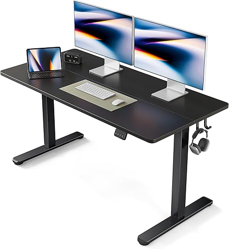 FEZIBO Electric Standing Desk, 55 x 24 Inches Height Adjustable Stand up Desk, Sit Stand Home Office Desk, Computer Desk, Black Negro -,marrón