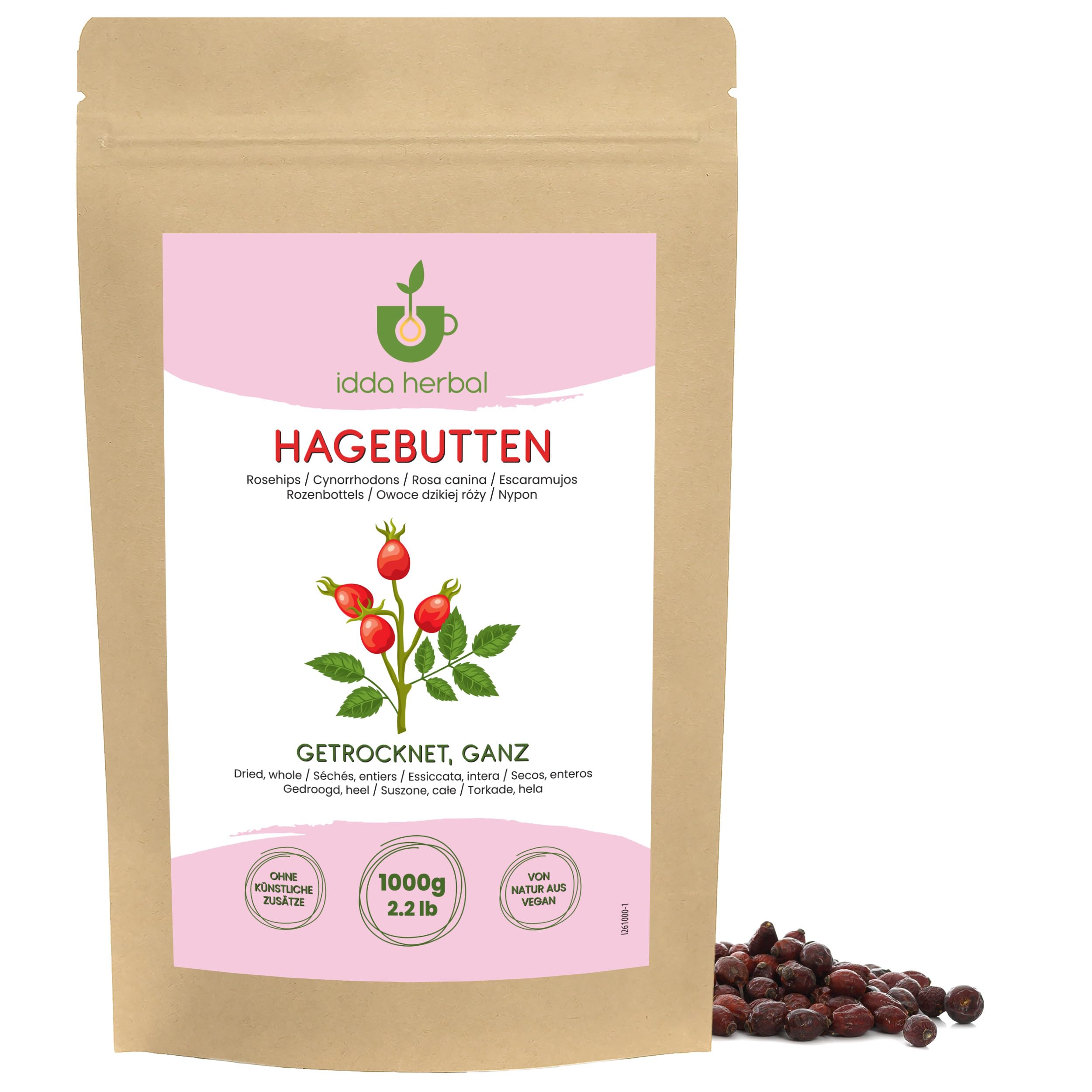 IDDA Herbal Herbata z Owoców Dzikiej Róży 1kg, Całe Suszone Owoce Dzikiej Róży do Naparów Ziołowych