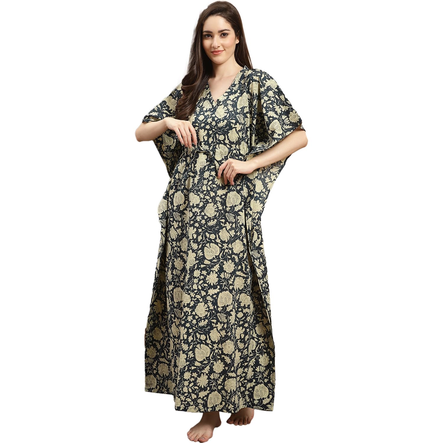 Boston Club Blue Cotton Printed Kaftan Nighty for Women/Kaftan
