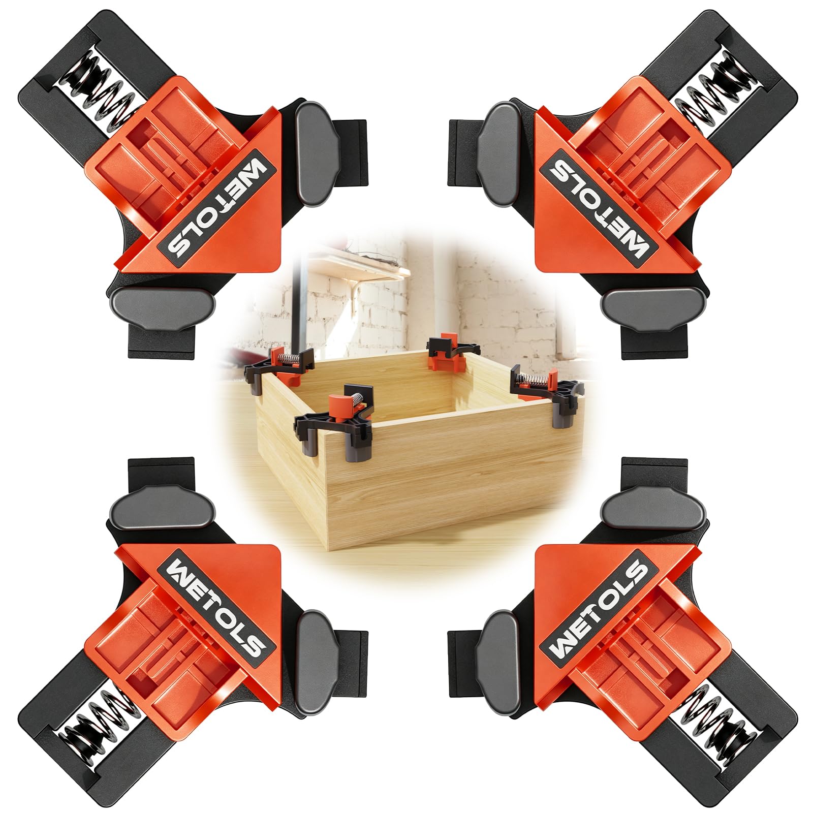 WETOLS 90 Degree Corner Clamp Set, 4 Pcs Adjustable Clamps for Woodworking