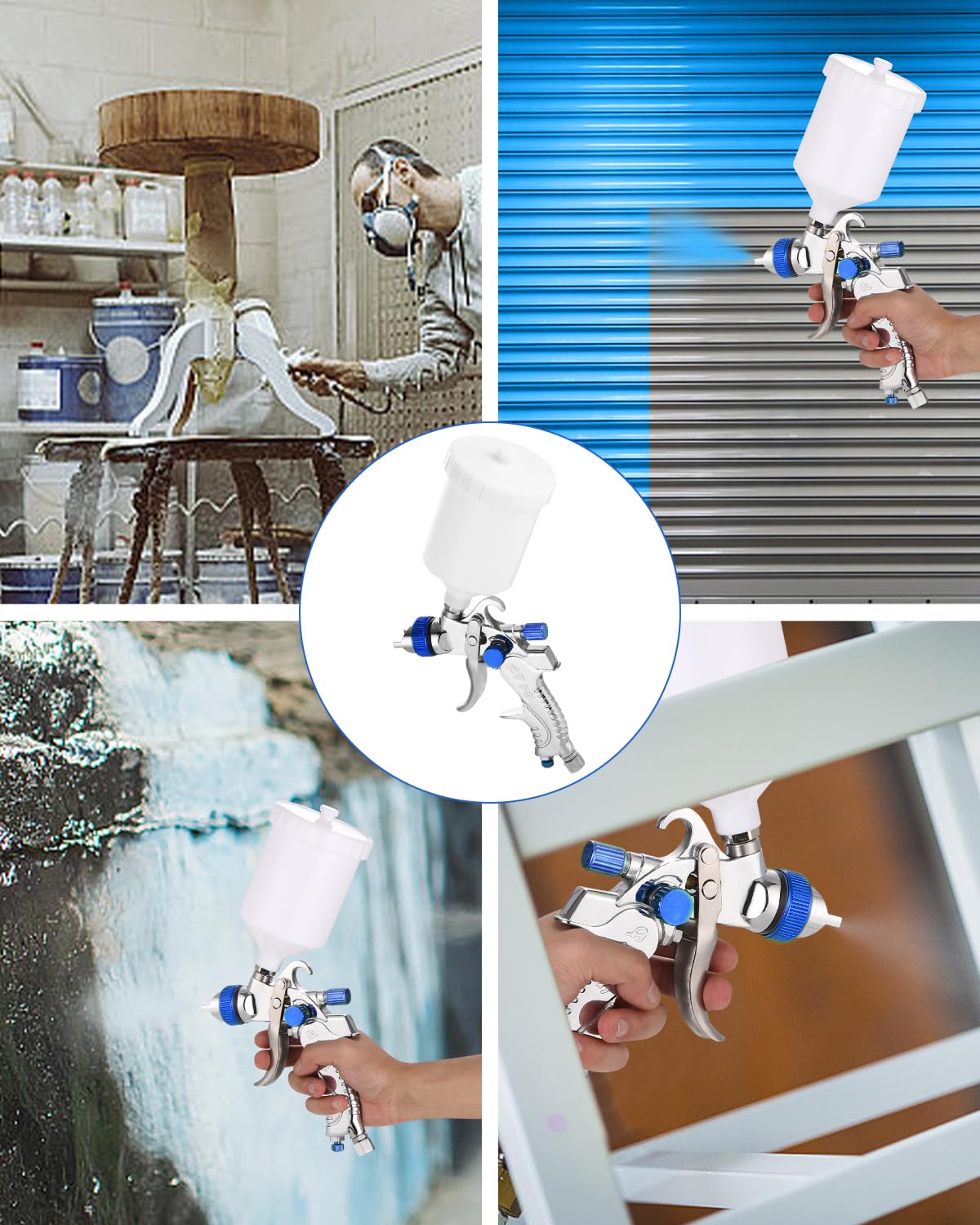 HVLP Pistola de Pintura Profesional, Pistola Pulverizadora de Pintura, Recipiente de Pintura 600 ml, 3 boquillas 1,4mm 1,7mm 2,0mm, Alimentación por Gravedad Pistola Rociadora para Automóviles, Techos