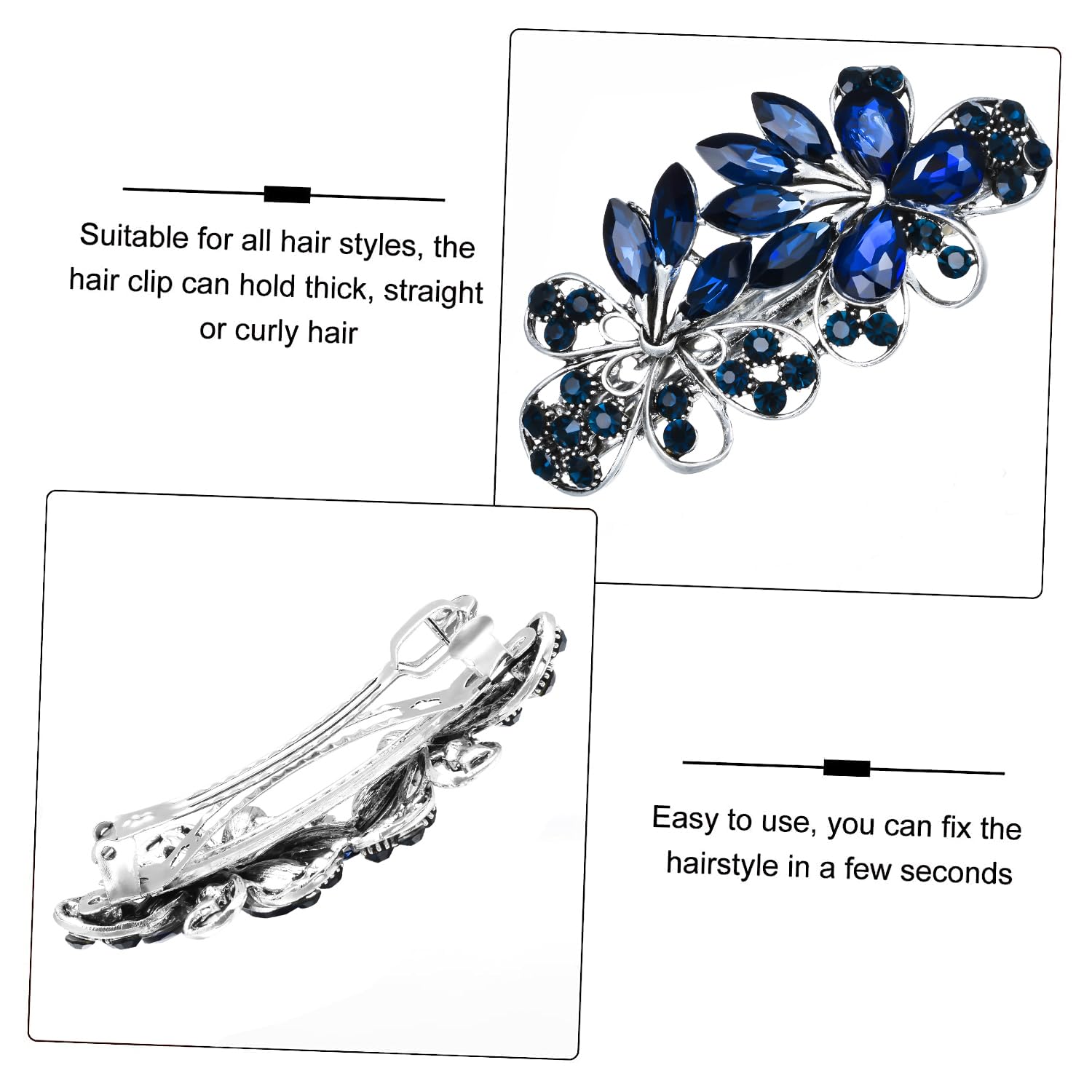 ? Tory Burch Roxanne Crystal Floral Barrette Hair Clip Blue Rhinestone w/ Pouch Sale! Vintage-style Blue Hair Accessory, Rhinestone Hair  main image 2