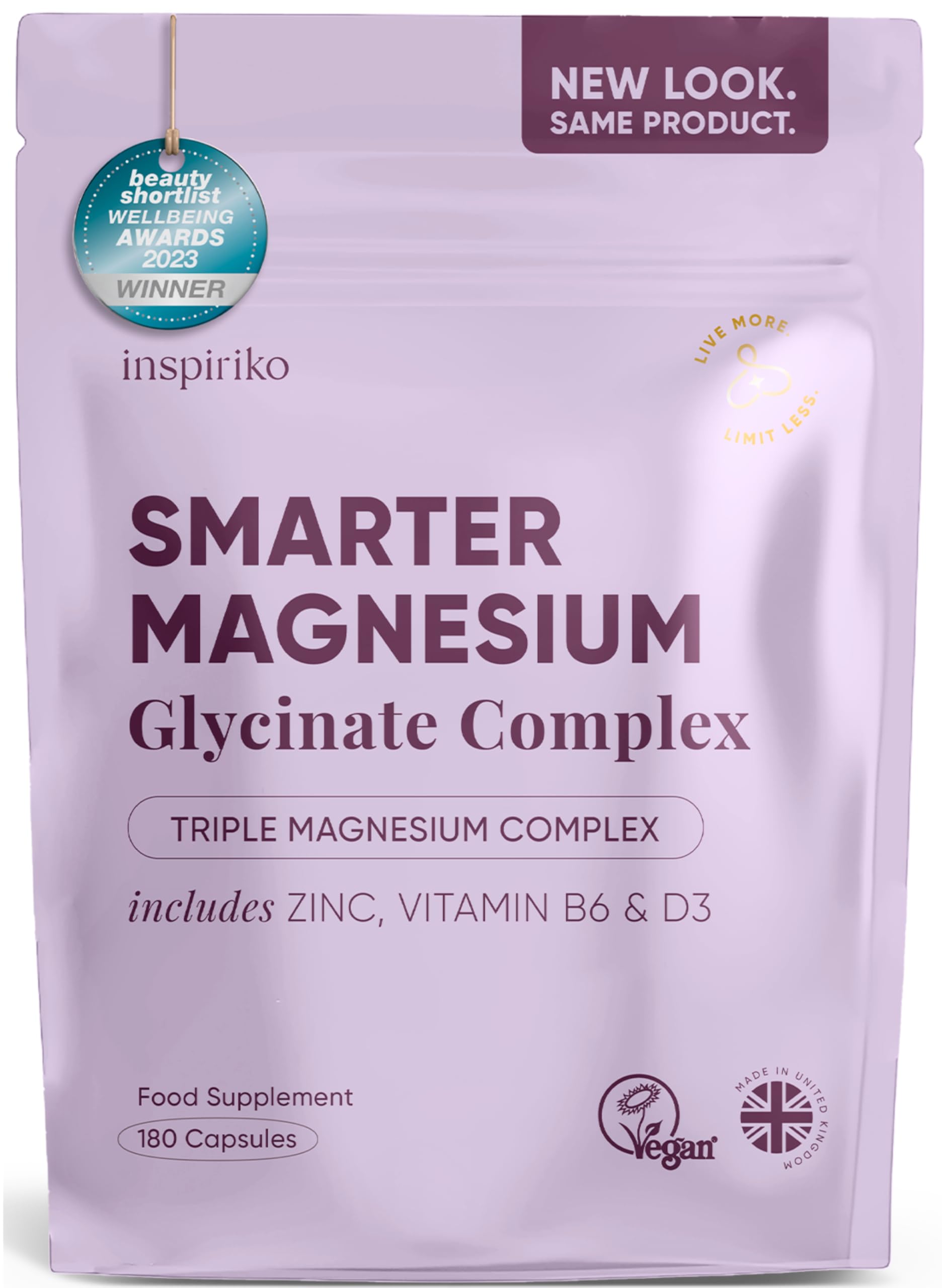 Inspiriko6-in-1 Magnesium Supplements for Women (3 Month Supply) 1600mg Triple Magnesium Complex with Citrate, Malate & Glycinate, Zinc, B6 & D3 - for Sleep, Energy & Hormonal Balance, 180 Capsules