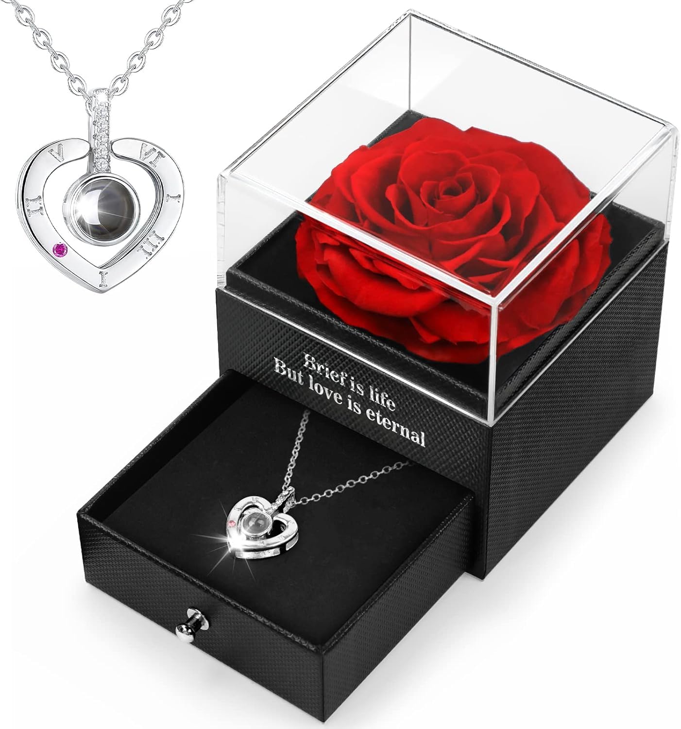 Adaz Women's Silver+Red Preserved Real Rose, Handmade Eternal Rose For Gifts For Her Girlfriend Wife Mother Present For Birthday, Valentine's Day, Anniversary, Mother's Day, Christmas