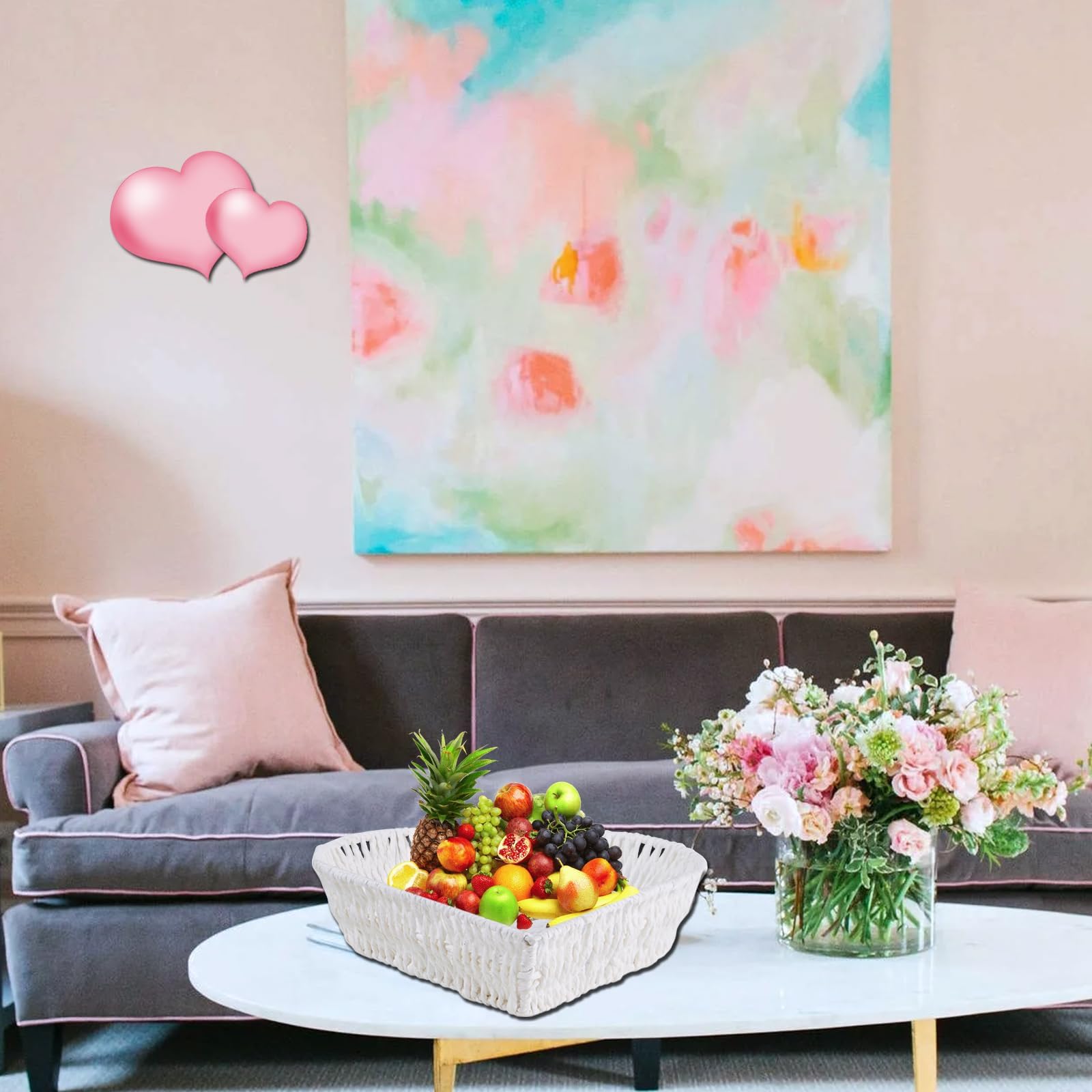 Cesto bianco a forma di cuore in rattan - Cestino portaoggetti intrecciato a mano per pane, frutta, verdura e decorazioni - Accessori per la casa
