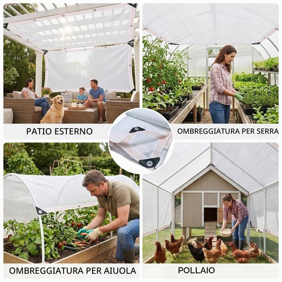 Rete Antigrandine per Orto con Occhielli, Rete Ombreggiante Bianca 50% Uv, Telo Ombreggiante Esterno Traspirante, Vele Ombreggianti Hdpe 5x5 3x3 3x4 per Gazebo Giardini Balcone Pollaio(4x5m)