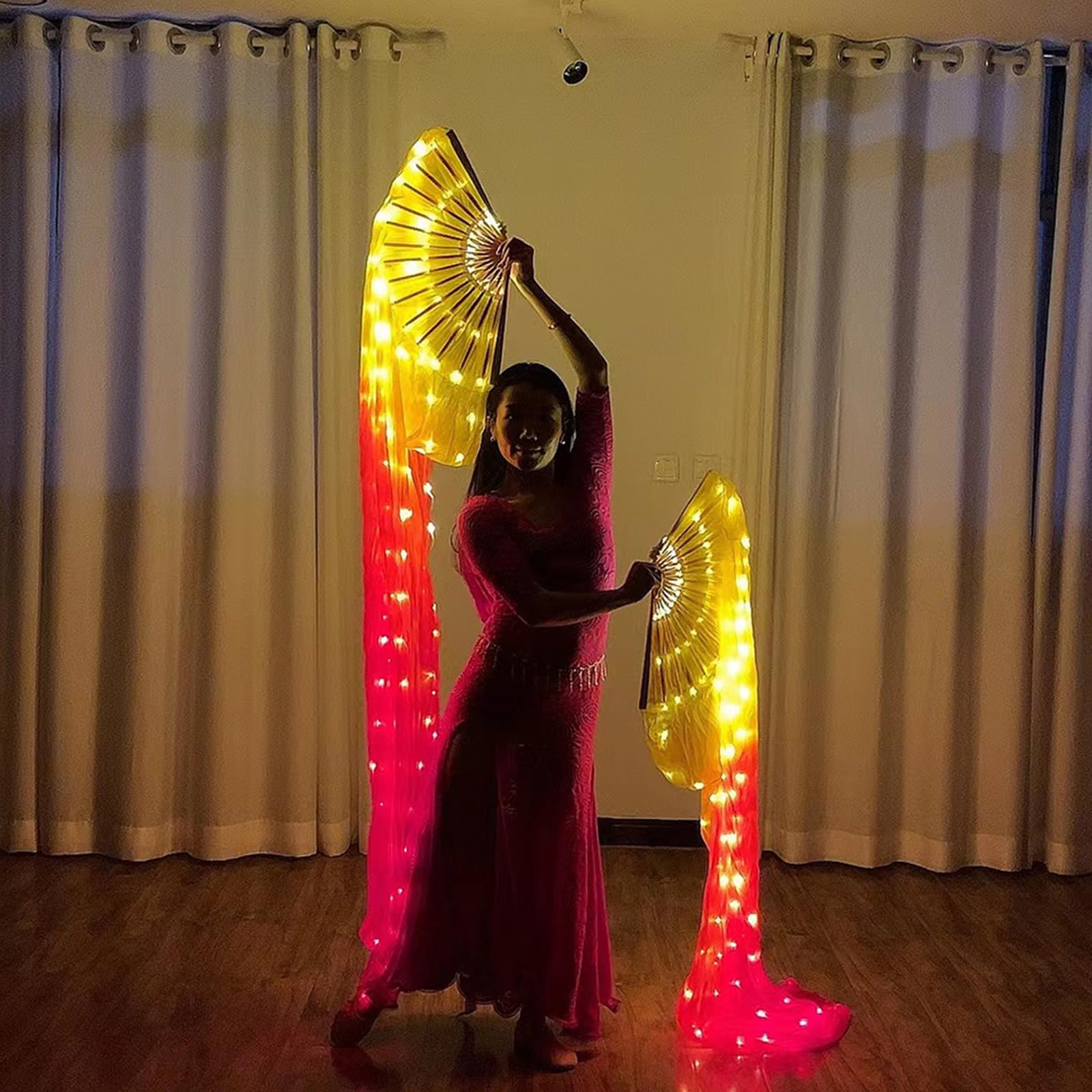 Ventaglio danza del ventre lungo 1, 8 m ricaricabile per spettacoli teatrali danza del ventre e fotografia creativa Forniture per feste ballo Ventilatore a LED per appassionati feste