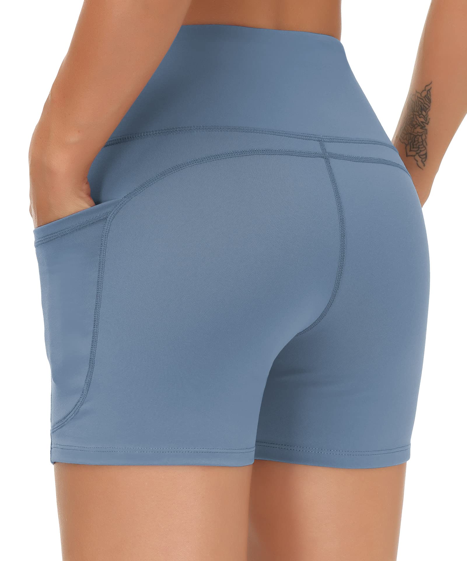 The Gym People Pantalones Cortos de Yoga de Cintura Alta para Mujer, Control de Abdomen, Fitness, Atletismo, Entrenamiento, Correr, con Bolsillos Profundos