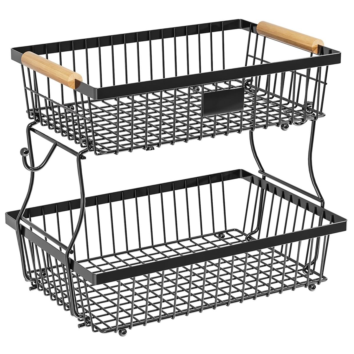 UDSKNV[KSL Fruit Basket with Hook and Wooden Handle, Stackable and Removable Kitchen Storage Rack, Vegetable Basket, Storage Basket