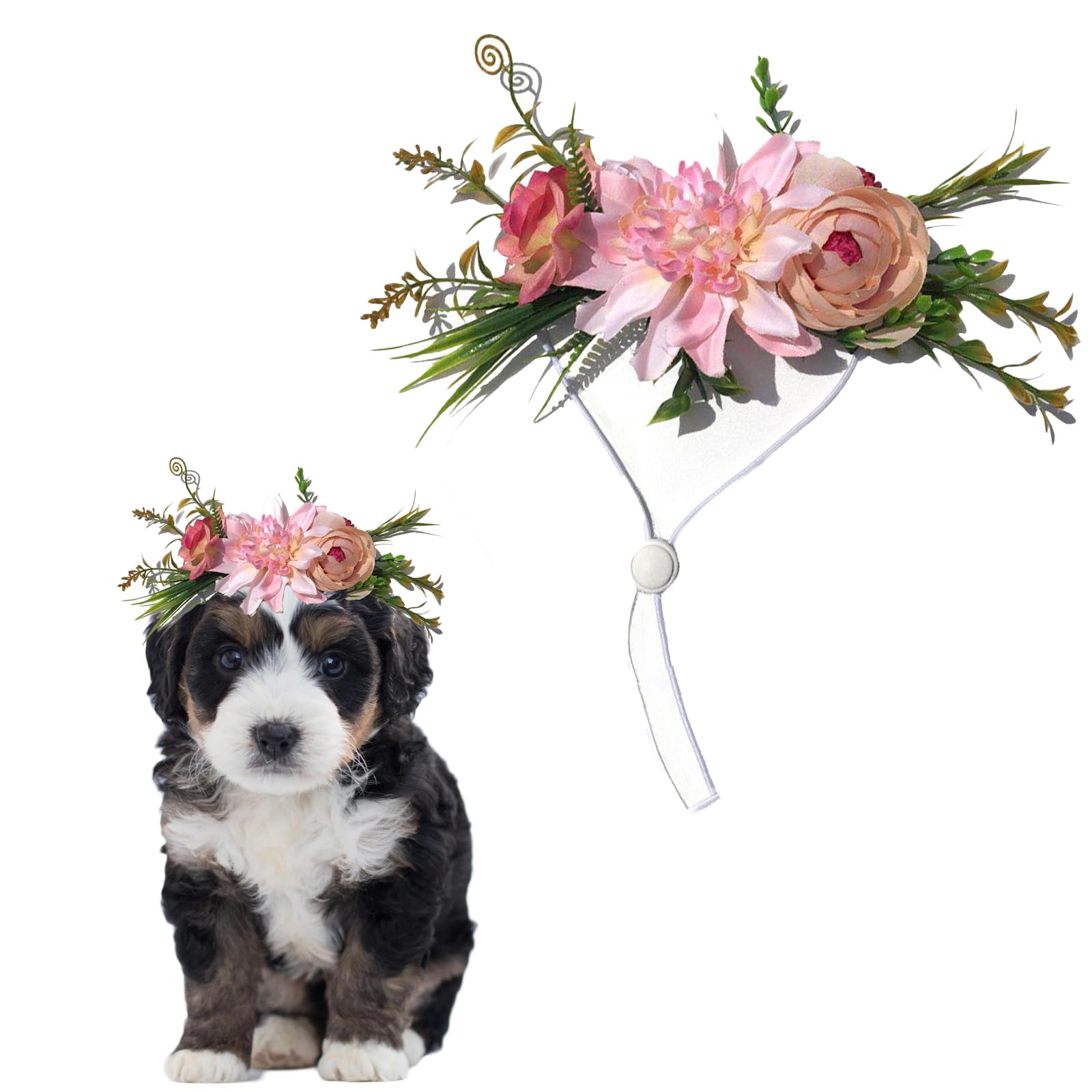 Photo 1 of Lopsity Adjustable Dog Flower Headband Pet Flower Crown Headwear for Wedding Dog Photography Props Festival Artificial Floral Garland (STYLEB)