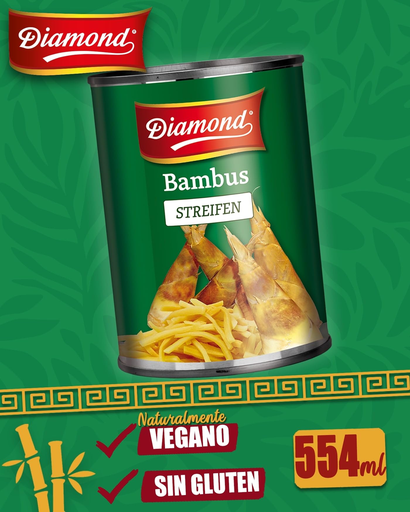 DIAMOND Tiras de bambú, vegetal asiático en conserva, adecuado para platos wok, bajo en carbohidratos - 1 x 370 ml