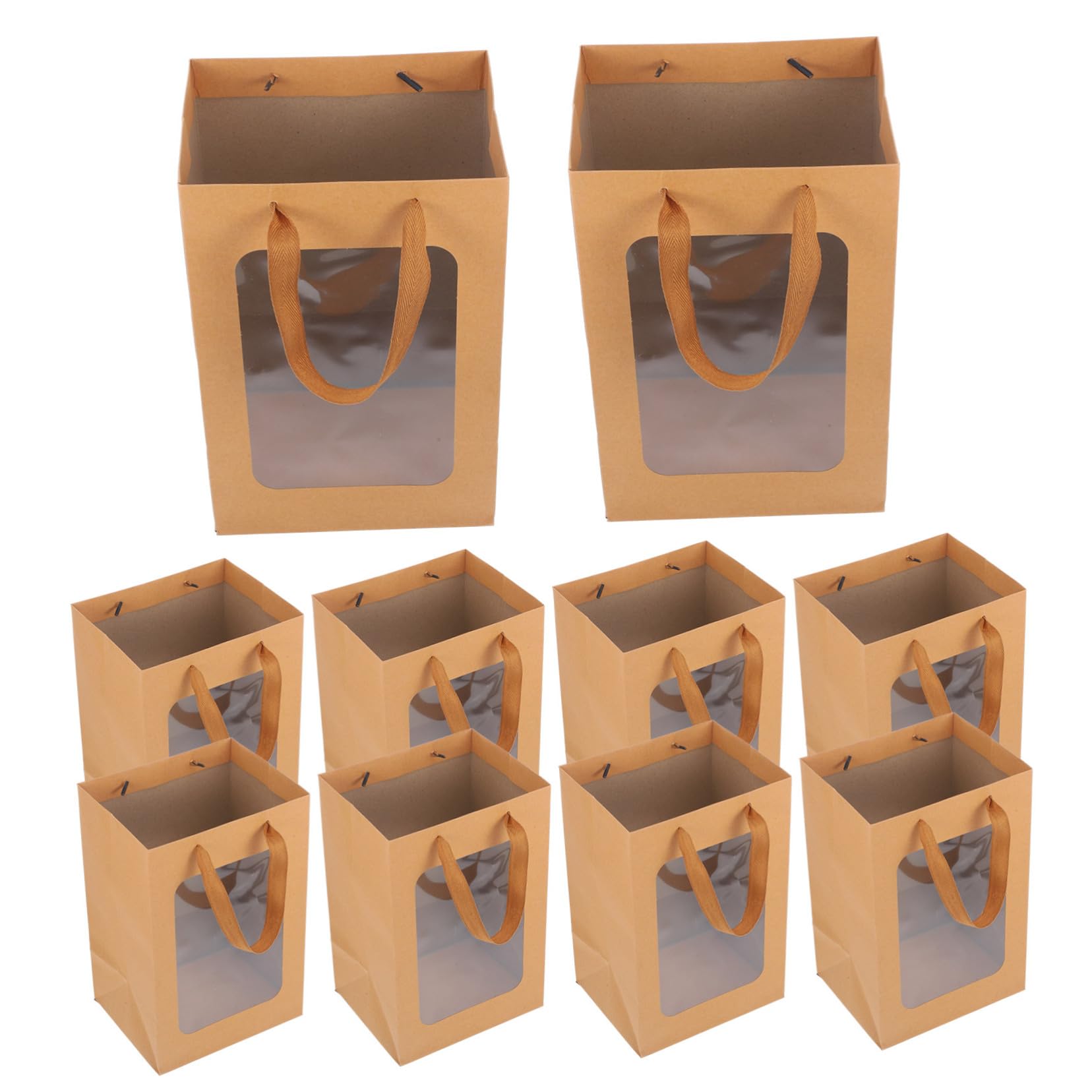 KOMBIUDA 10stücke Durchsichtige Geschenktüten mit Sichtfenster Papiertüten mit Henkeln Blumenstraußtüten Geschenkverpackungstüten Gastgeschenktüten für Partytüten und Mitgebseltüten