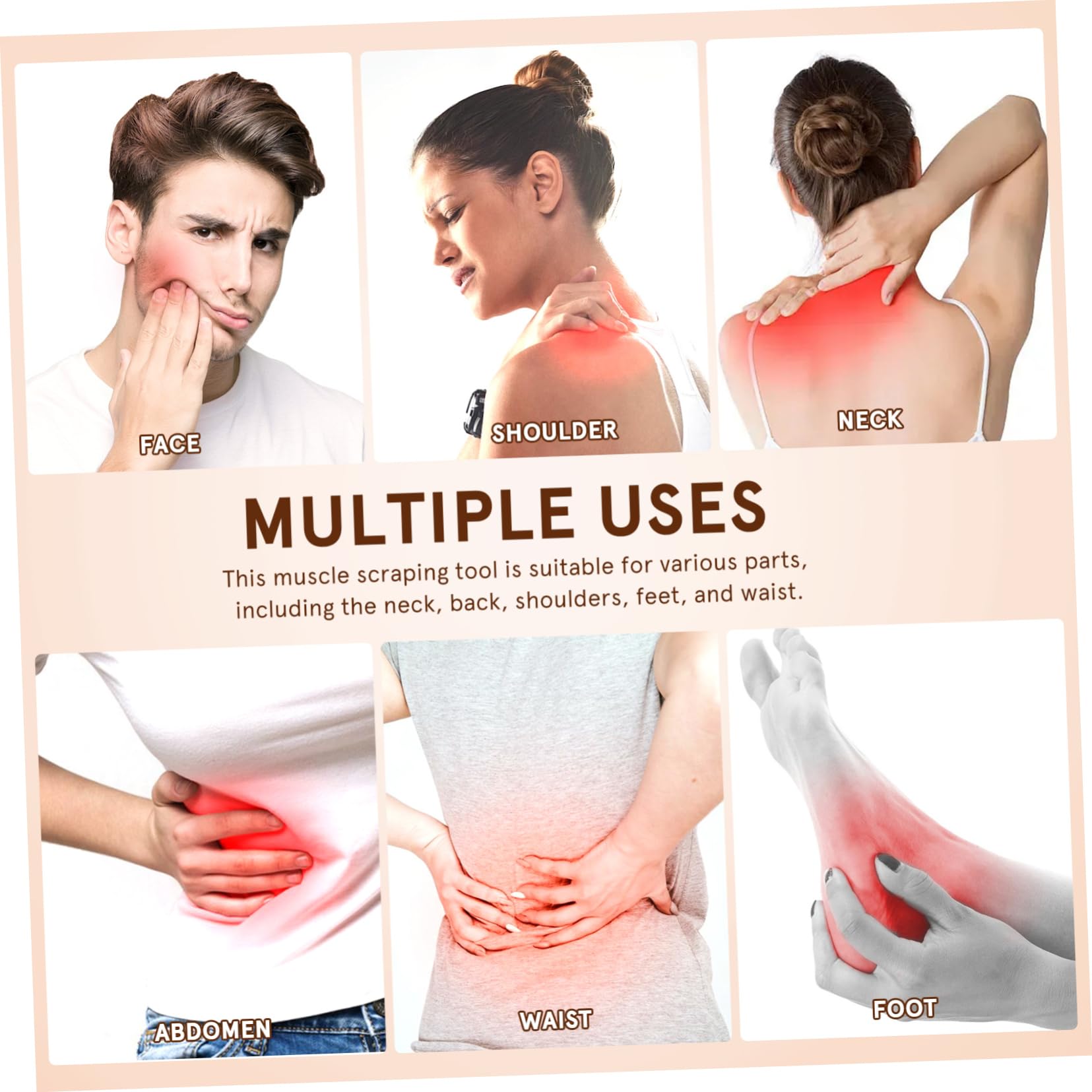 BESTYASH 5 Piezas masajeador Cuello shiatsu removedor de nudos musculares compañero Hombres cuerpo herramientas para raspar músculos herramientas de raspado Madera Yellow