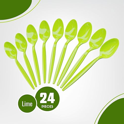 Vista 26 de Cucharas de plástico azul claro (paquete de 24) – Cucharas de color azul claro para fiestas, artículos de plástico duraderos, cucharas de plástico