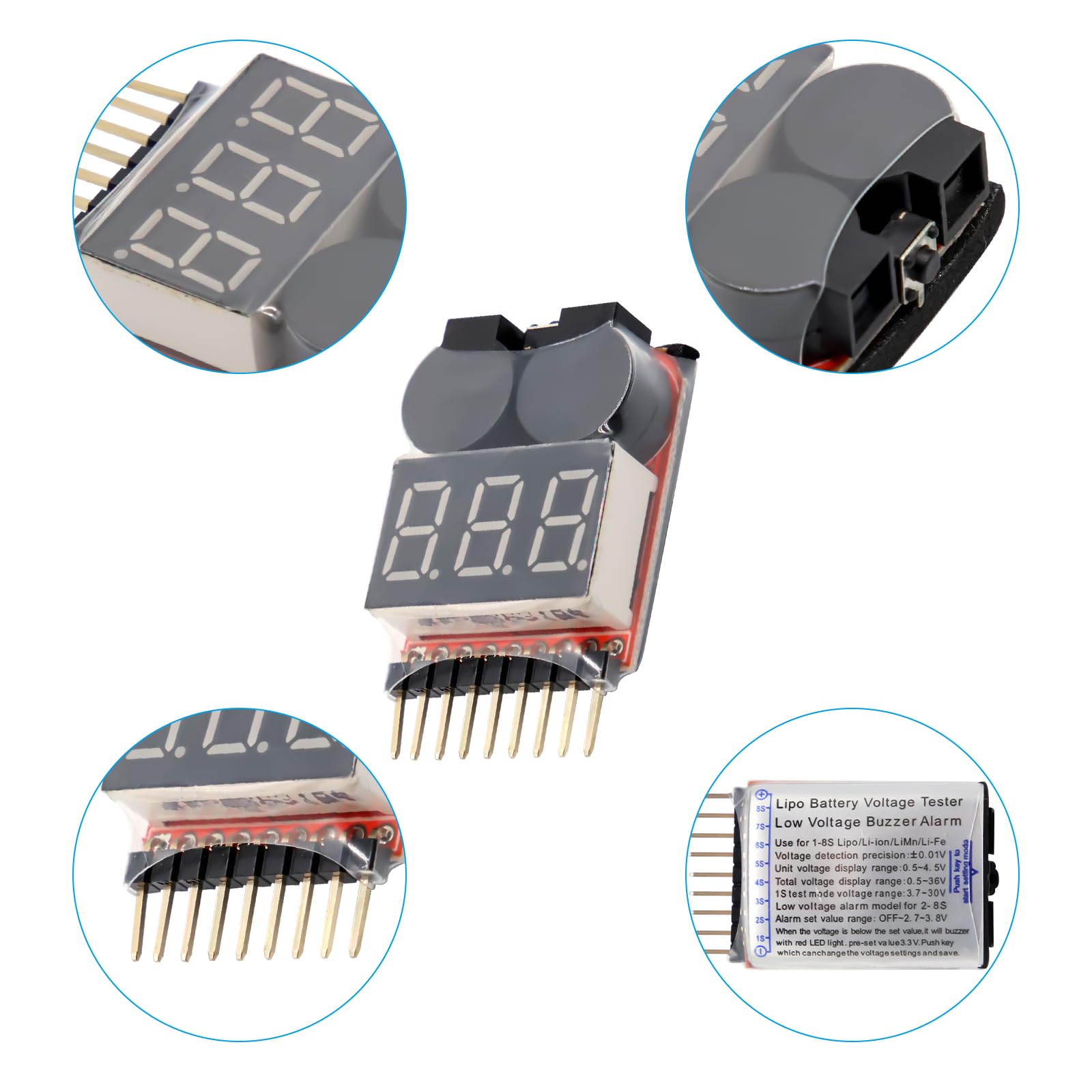 Tester per batteria RC 1-8s 2 in 1 a bassa tensione con indicatore LED per Lipo Life LiMn agli ioni di litio