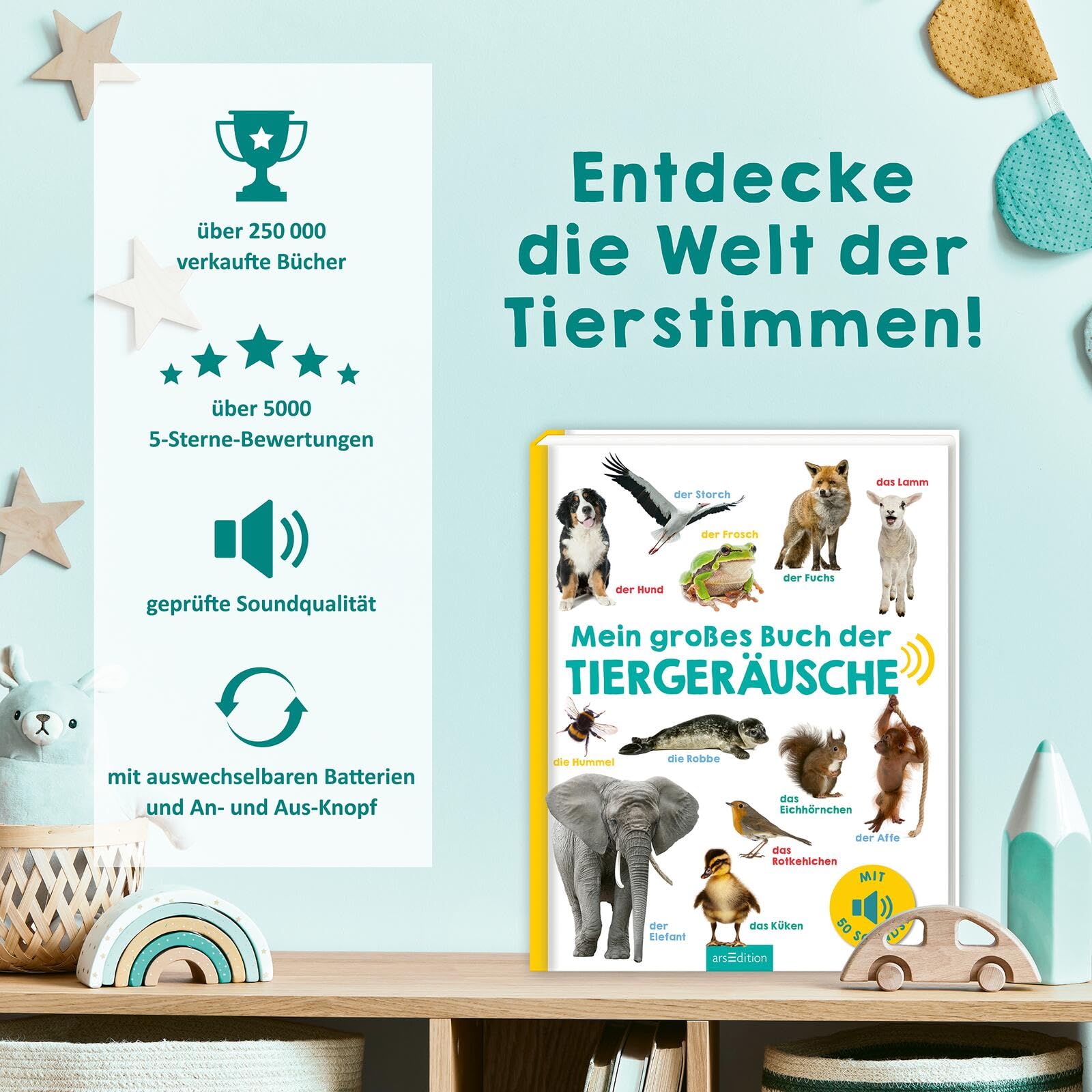Mein großes Buch der Tiergeräusche: Mit 50 Sounds | Hochwertiges Soundbuch mit realistischen Tierstimmen für Kinder ab 2 Jahren