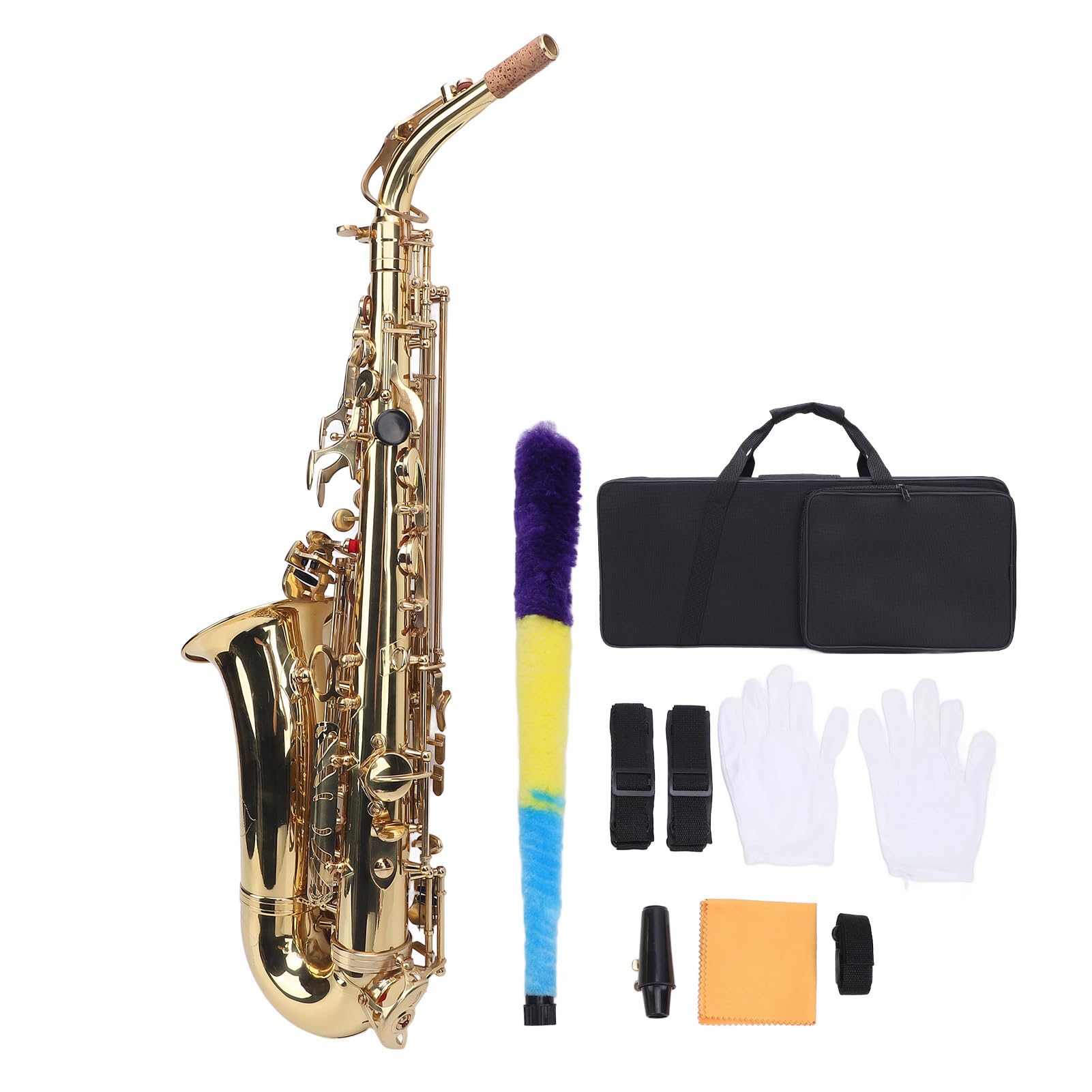 Sassofono Mib Alto, Kit Professionale per Sassofono Mib Alto in Ottone con Custodia per Trasporto e Cinghie per Bocchino for Studenti, Principianti, Professionisti