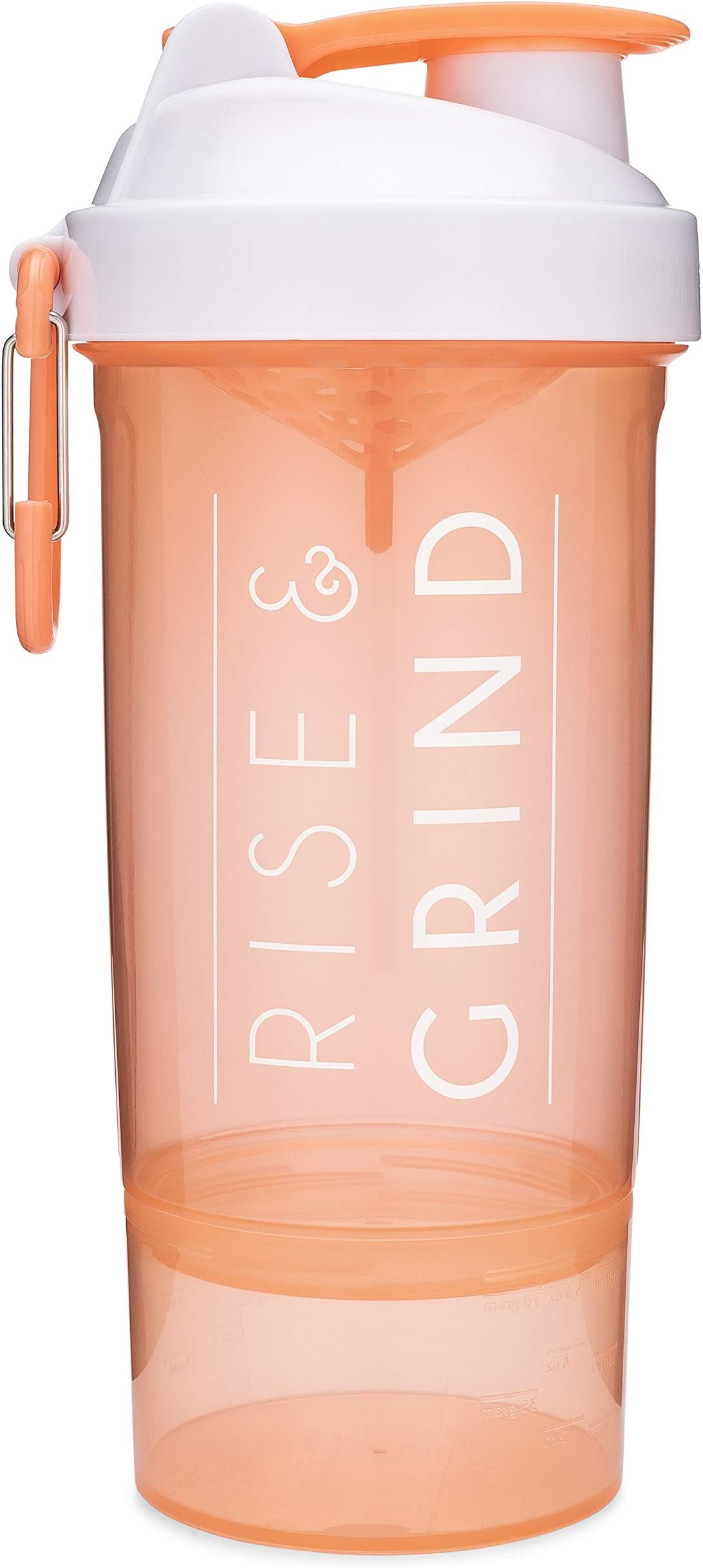 GOMOYO Smartshake Shaker Bottle with Motivational Quotes | 27 Ounce Protein Shaker Cup with Mixer Net | Attachable Container Storage for Protein or Supplements | Perfect Fitness Gift | Rise - Coral