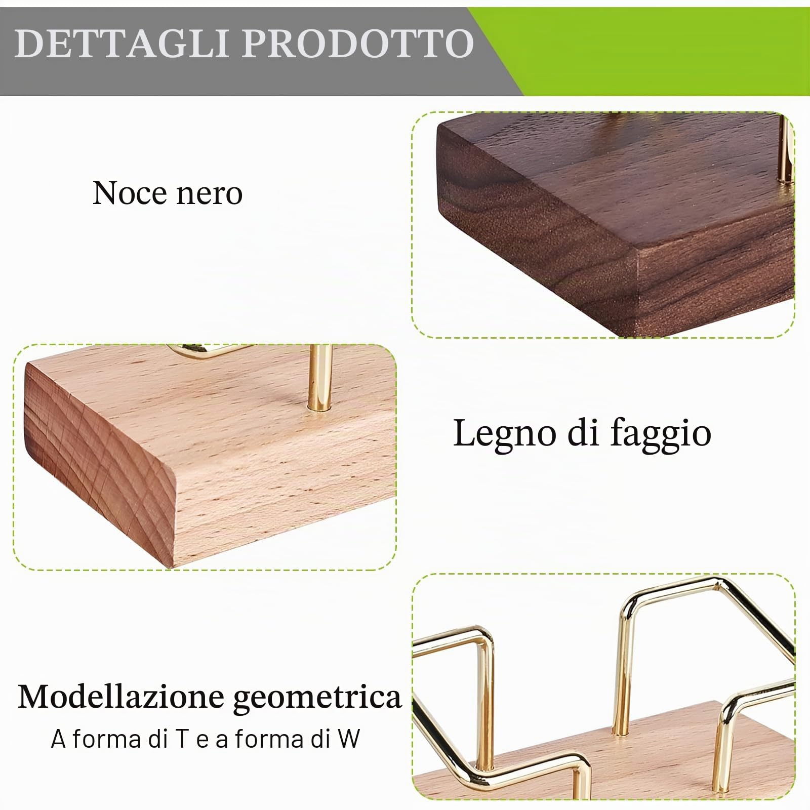 Porta biglietti da visita in legno Set da 2 supporti da scrivania con telaio in metallo dorato