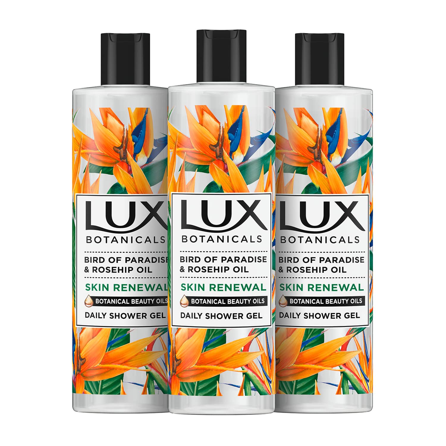 Lux BotanicalsRefresh body wash made with 94% ingredients of natural origin Daily Shower Gel for naturally fresh and radiant skin 3x 500 ml (Bird of Paradise & Rosehip)