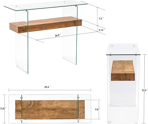 Miniatura 60 de ivinta Mesa consola de cristal con almacenamiento, mesa de sofá moderna de 39.4 pulgadas para sala de estar, vestíbulo, pasillo, dormitorio 5101