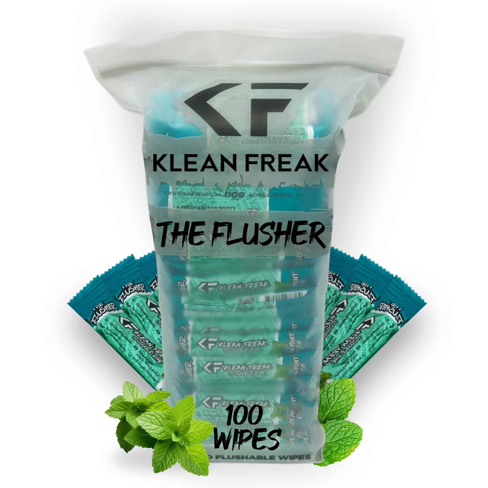 THE KLEAN FREAK FLUSHER - 100 Pack FLUSHABLE WIPES Flushable Wipes For Adults & Kids Unscented/Scented - 100% BIODEGRADABLE Individual Wrapped Travel