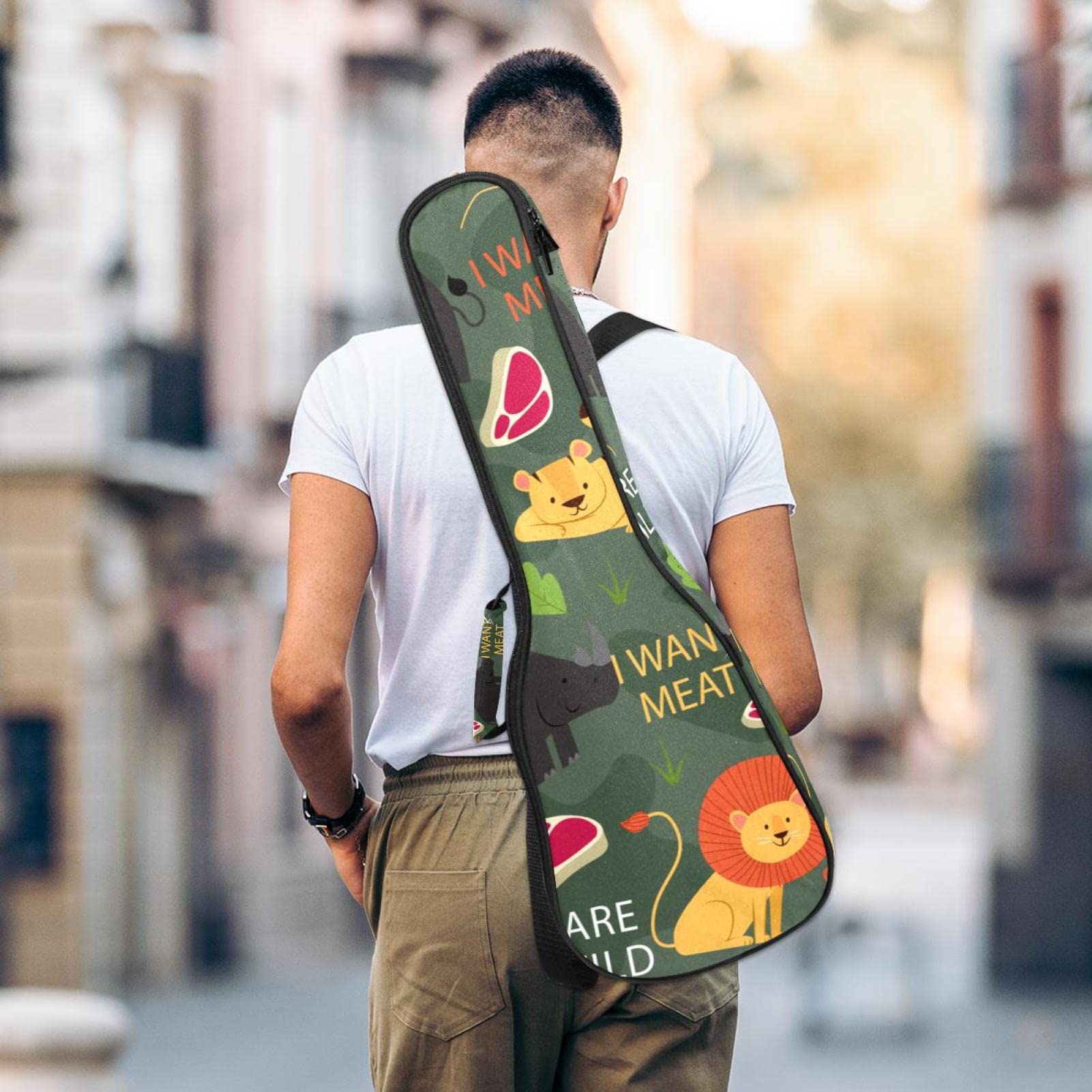 Konzert-Ukulelen-Rucksack, robuster Ukulele-Koffer mit Stauraum, Sopran-Konzert-, Tenor-Ukulele, 10 mm gepolsterte Tasche, bunte Kritzel-Tierwörter