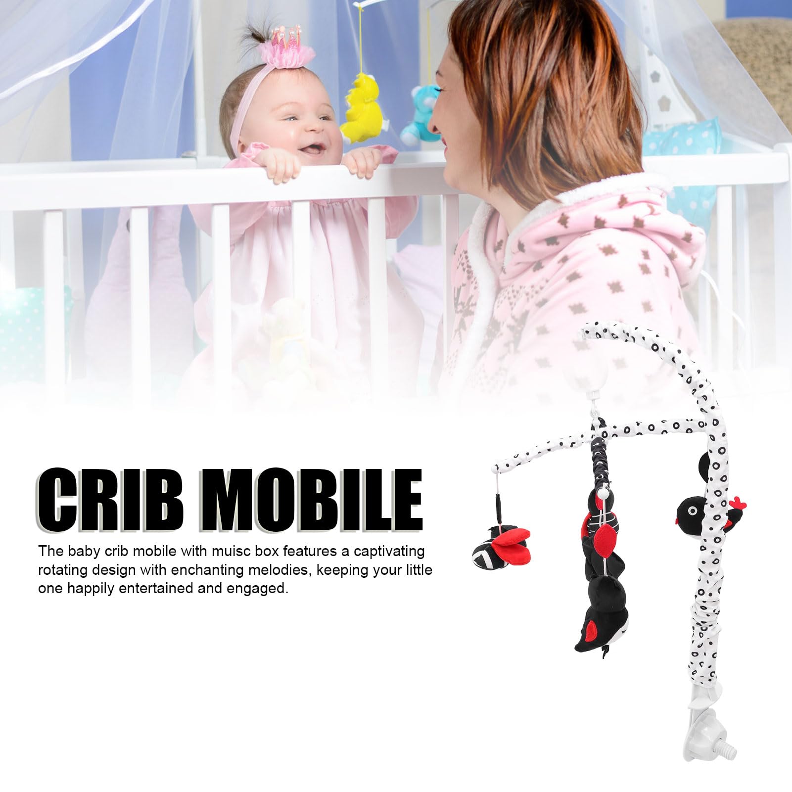Mobile Berceau Bébé Boîte à Musique Peluche Noir Rouge (Animale)
