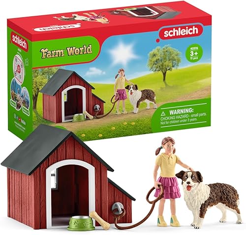 Schleich Farm World - 5 juguetes de animales para perreras para niños con figura de perro y casa para perros, niños a partir de 3 años
