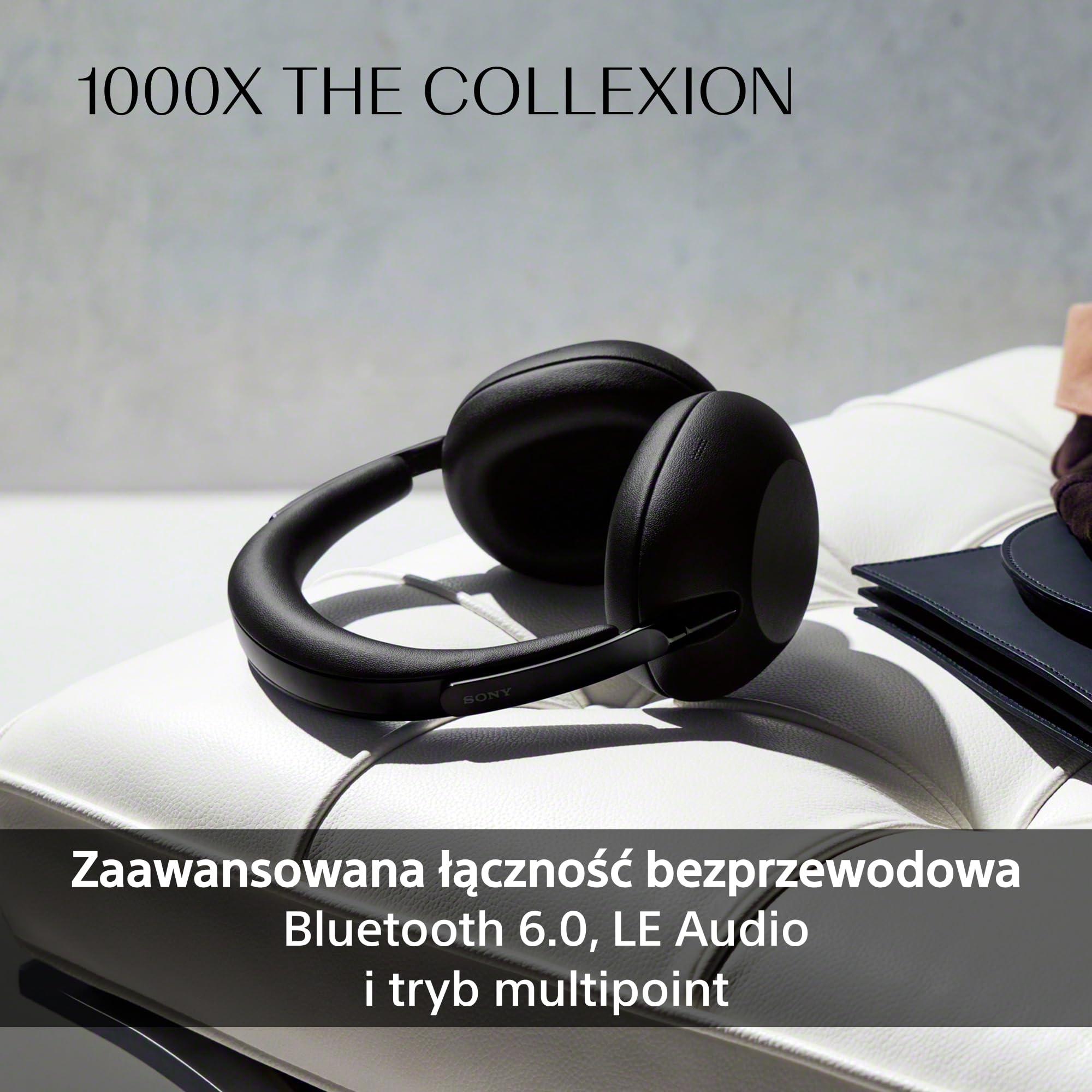 SONY 1000X THE COLLEXION Luksusowe bezprzewodowe słuchawki nauszne Bluetooth, dźwięk Hi-Res, aktywna redukcja hałasu Premium NC, 360 Spatial Audio, etui, iOS & Android, platynowo-białe, nowy model