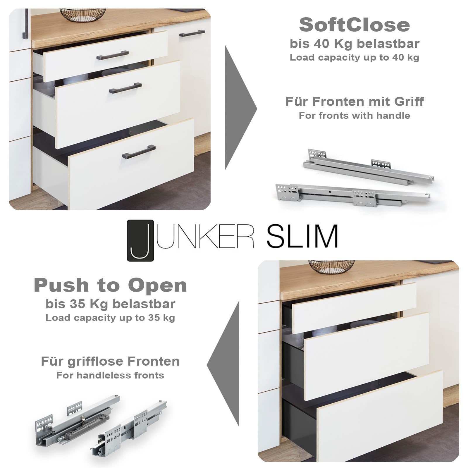 SOTECH Schubladensystem JUNKER SLIM mit Push to Open anthrazit Höhe 116 mm