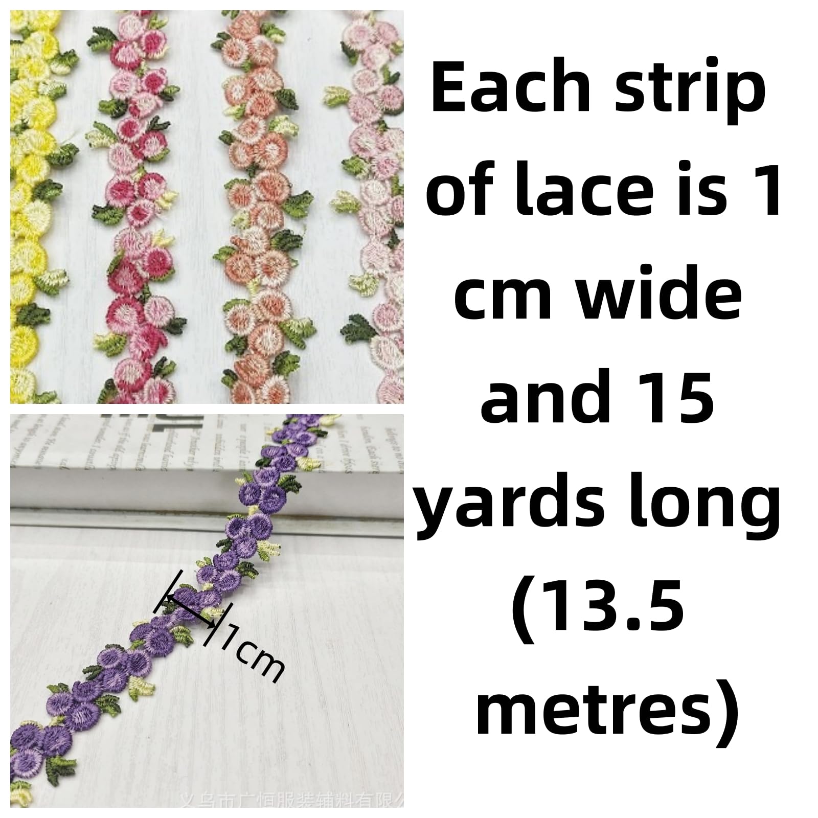 1/7 szt., 1 cm x 15 jardów, róża, obszycie kwiatowe, 5 kolorów, dekoracja z koronką kwiatową, haftowane lamówki do aplikacji ślubnych, szycia, rzemiosła, zasłony, lalek (7 kolorów)