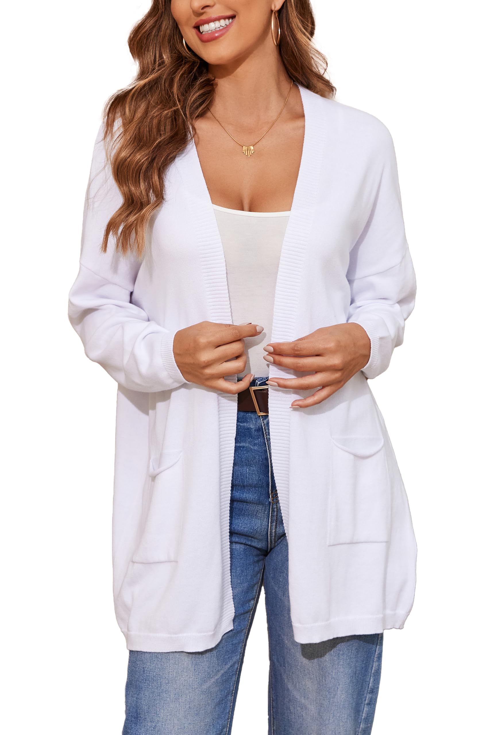Cardigan Aperto in Cotone 100% per Donna con Tasche, Maniche Lunghe, Morbido, Oversize, Maglione Casual da Donna