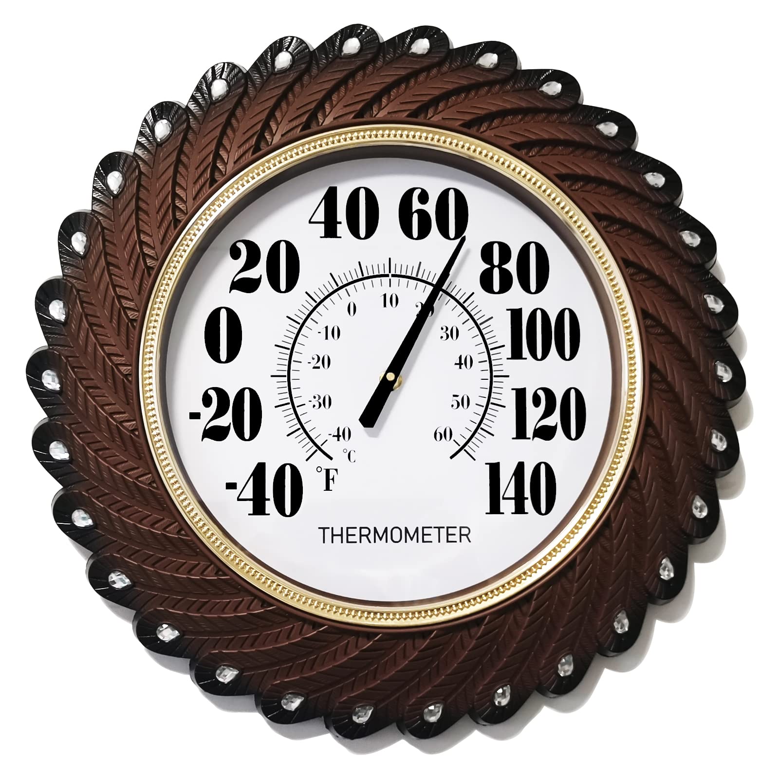 Photo 1 of Indoor Outdoor Wall Thermometer 16'' Large Numbers Thermometer Wireless Hanging Temperature Monitor for Home Garden Outside Patio Decor Does not Require Battery(Brown)