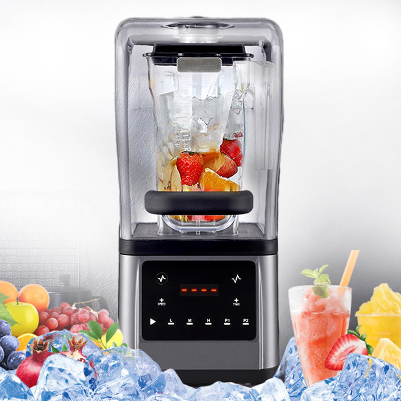 Blender elektryczny do koktajli, komercyjny blender kielichowy o mocy 2200 W z pojemnikiem o pojemności 1,6 l, 9 ustawień prędkości, funkcja kruszenia lodu, samoczyszczący do koktajli i shake'ów