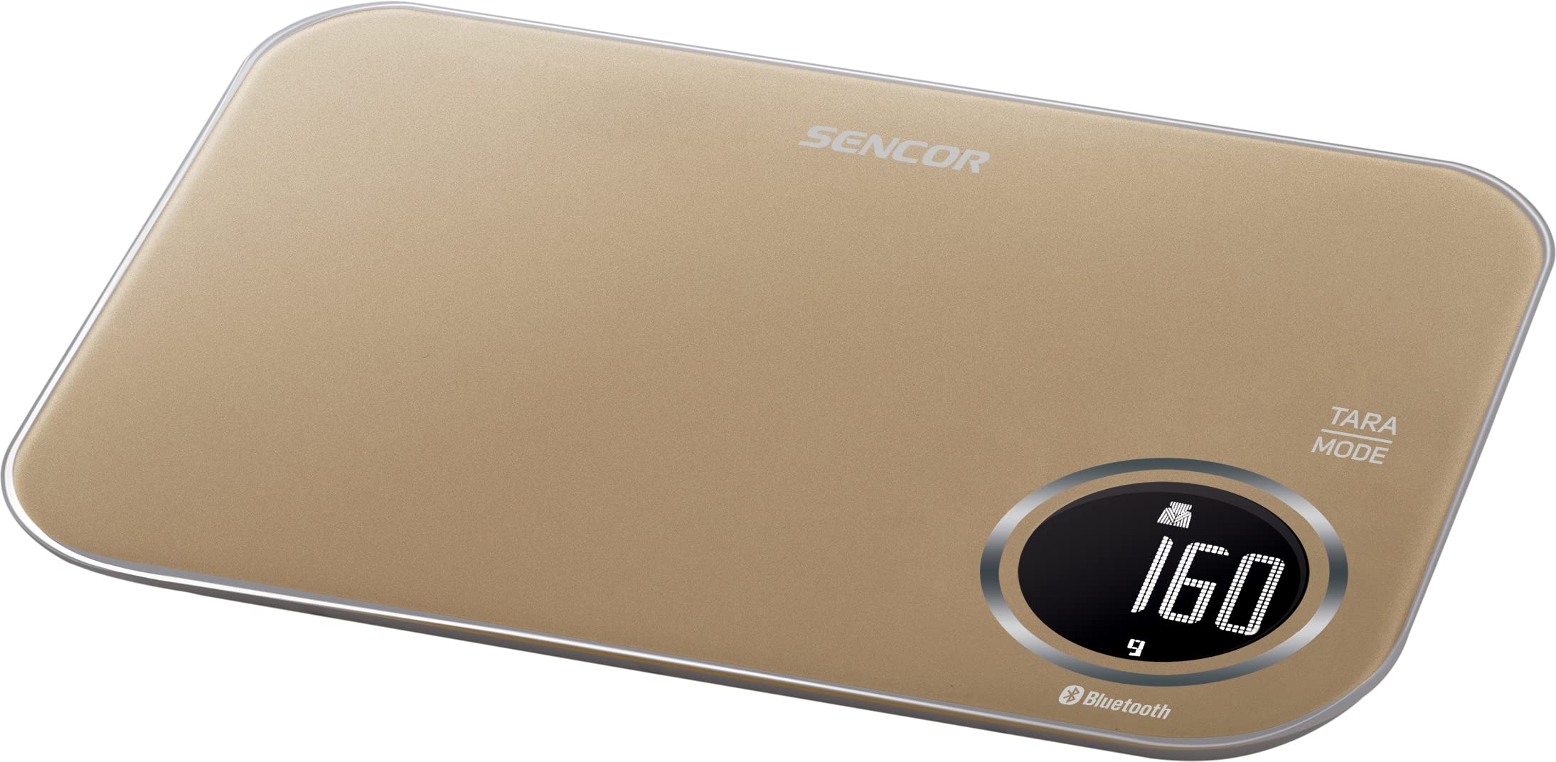 Sencor SKS707X elektronische Küchenwaage Lebensmittel Bluetooth Smart Hartglas Küchenwaage Professionelle digitale Küchenwaage LCD Display Präzision 0.1g (Champagner)