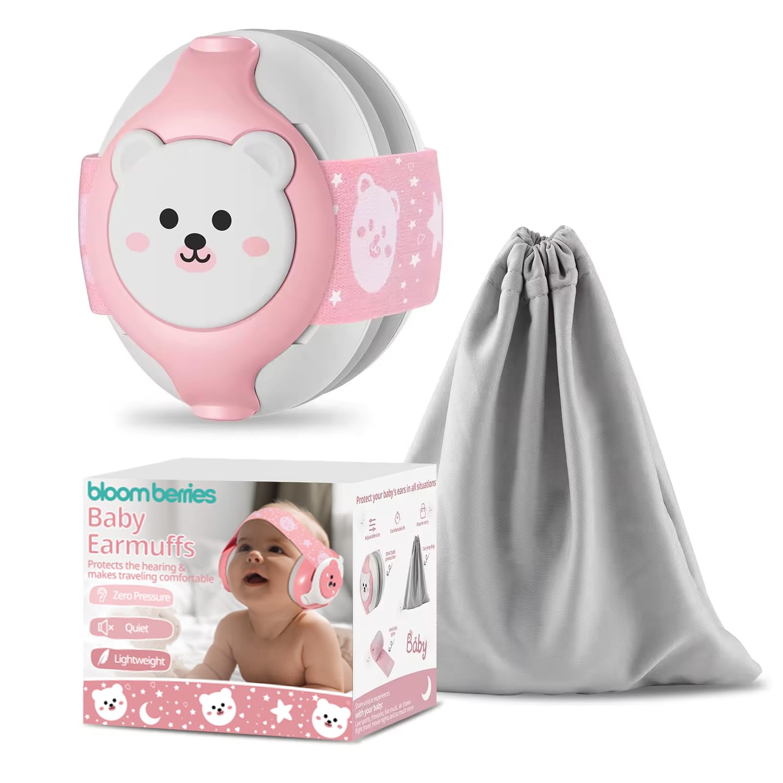 bloomberries Baby Headphones-Infant Ear Protection for Babies 0-36 Months,Baby Earmuffs with Little Bear Design Noise Cancelling Headphones for Improves Sleep,Baby Travel Essentials for Outdoor- Pink (B0D67DV7QN) Amazon Price History, Amazon Price Tracker